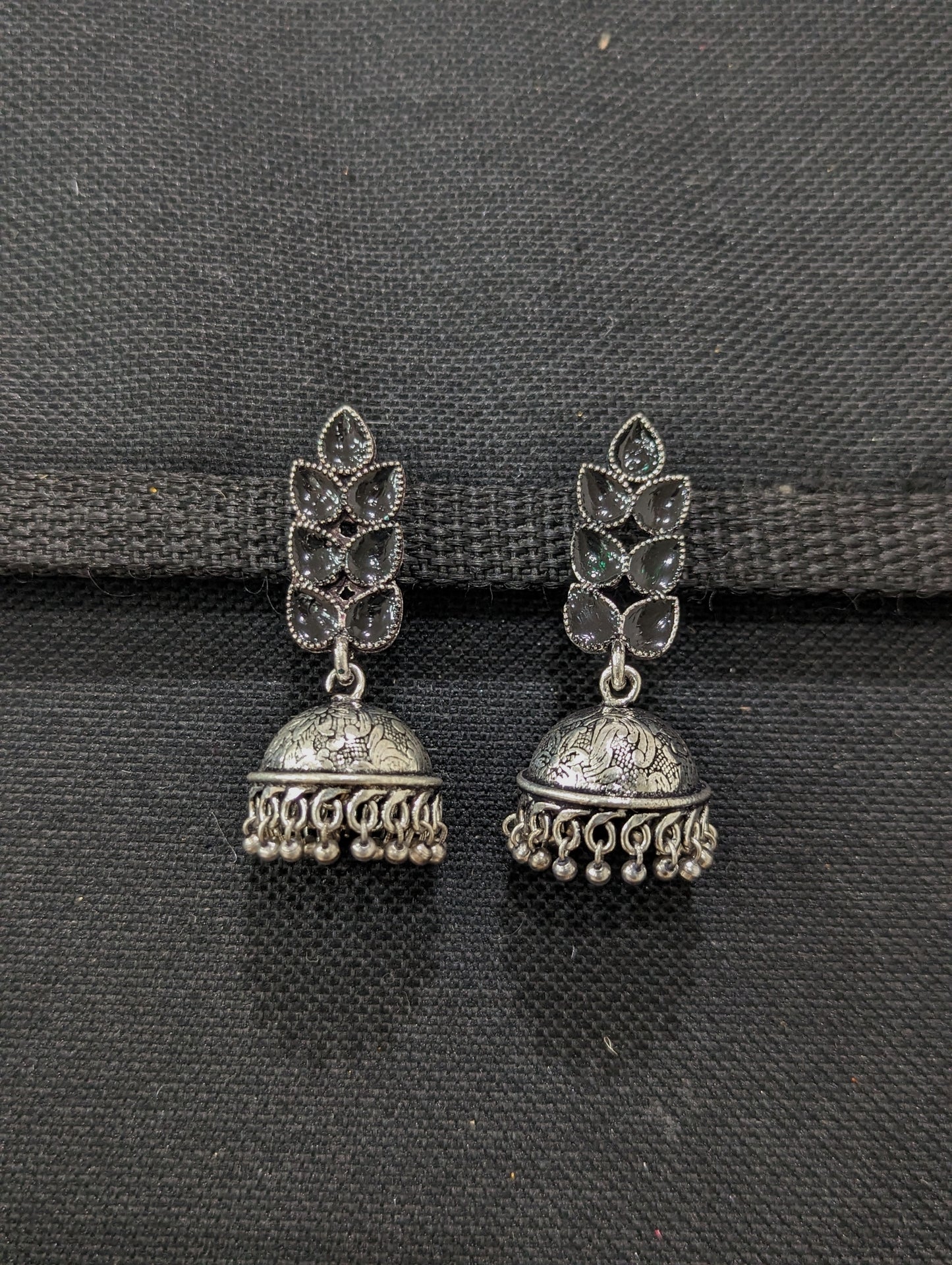 Polki - Enamel oxidized silver Jhumka Earrings - 5 designs