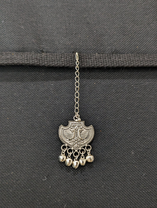 Oxidized silver Peacock Maang Tikka