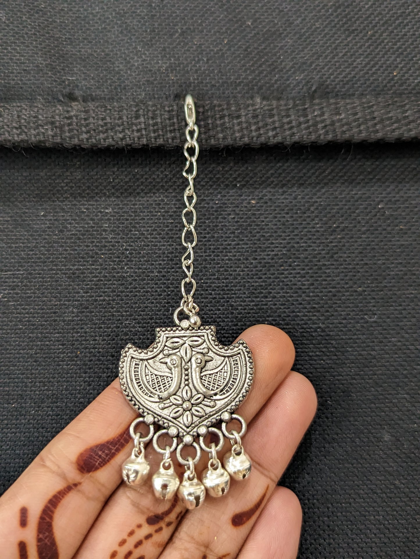 Oxidized silver Peacock Maang Tikka