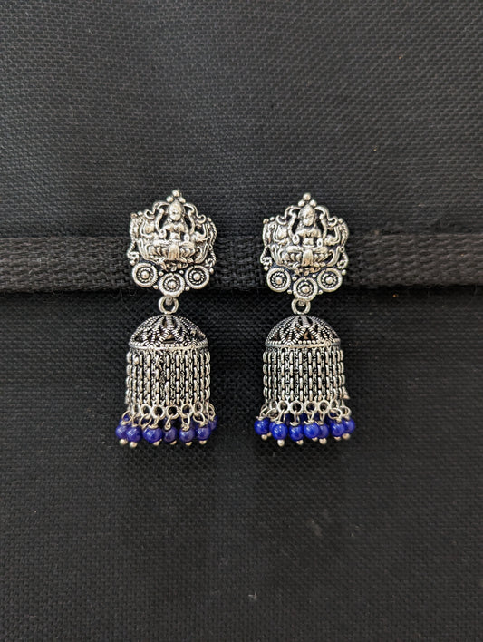 Oxidized silver Goddess Lakshmi earrings