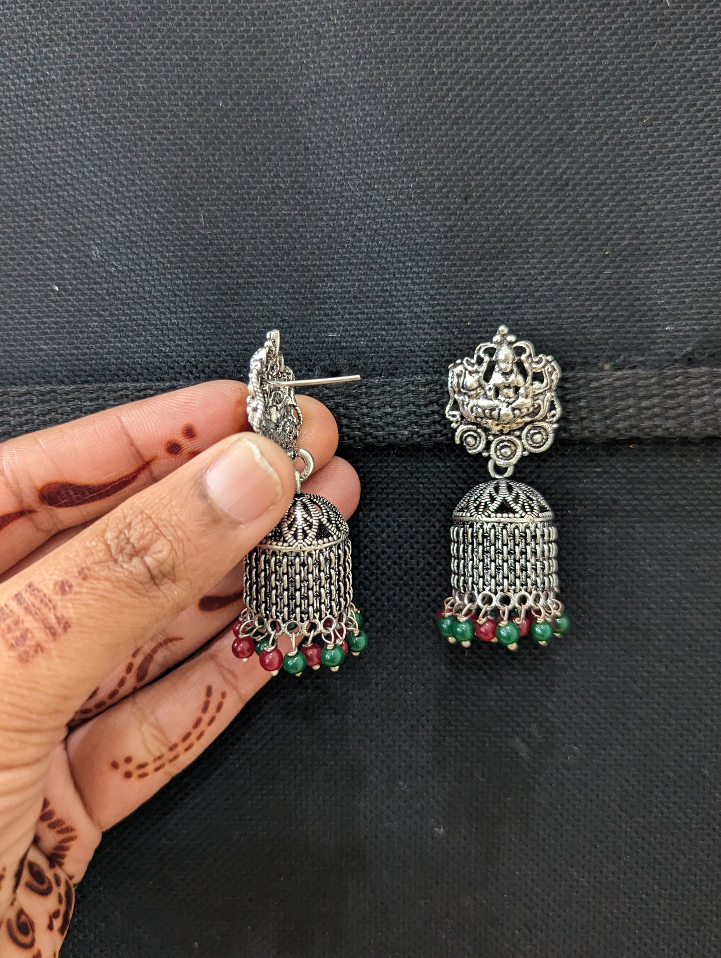 Oxidized silver Goddess Lakshmi earrings