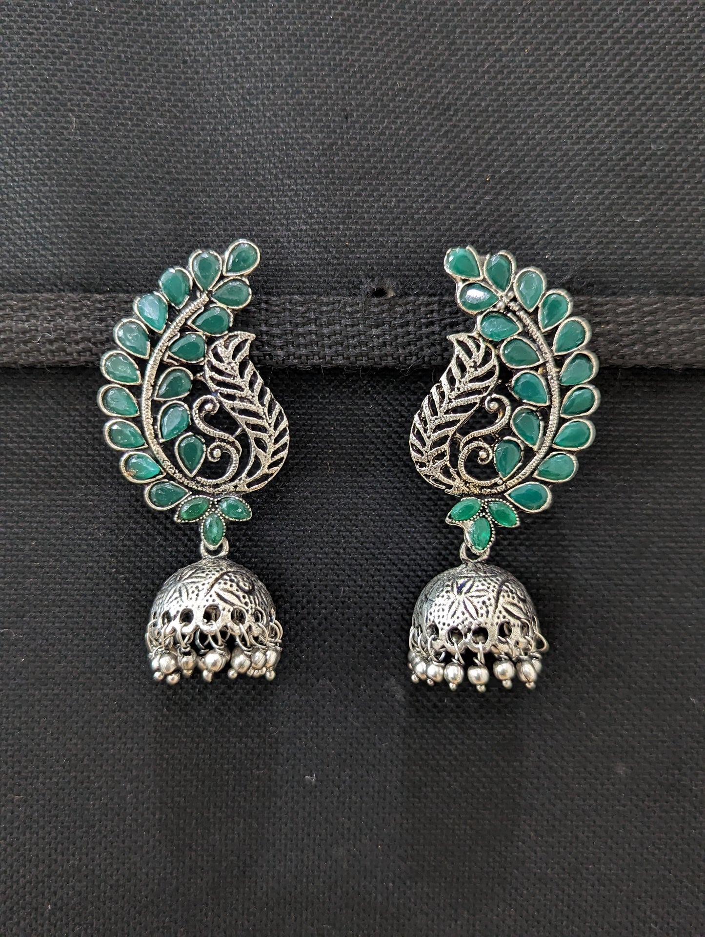 Oxidized silver Polki Jhumka Earrings - Medium size