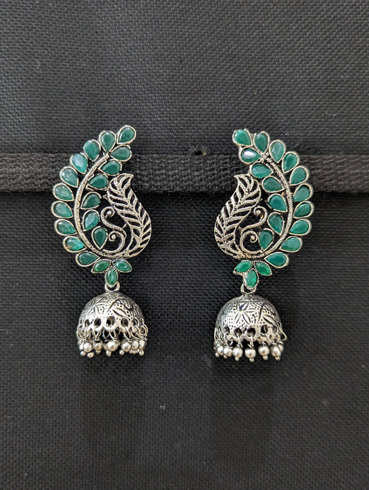 Oxidized silver Polki Jhumka Earrings - Medium size