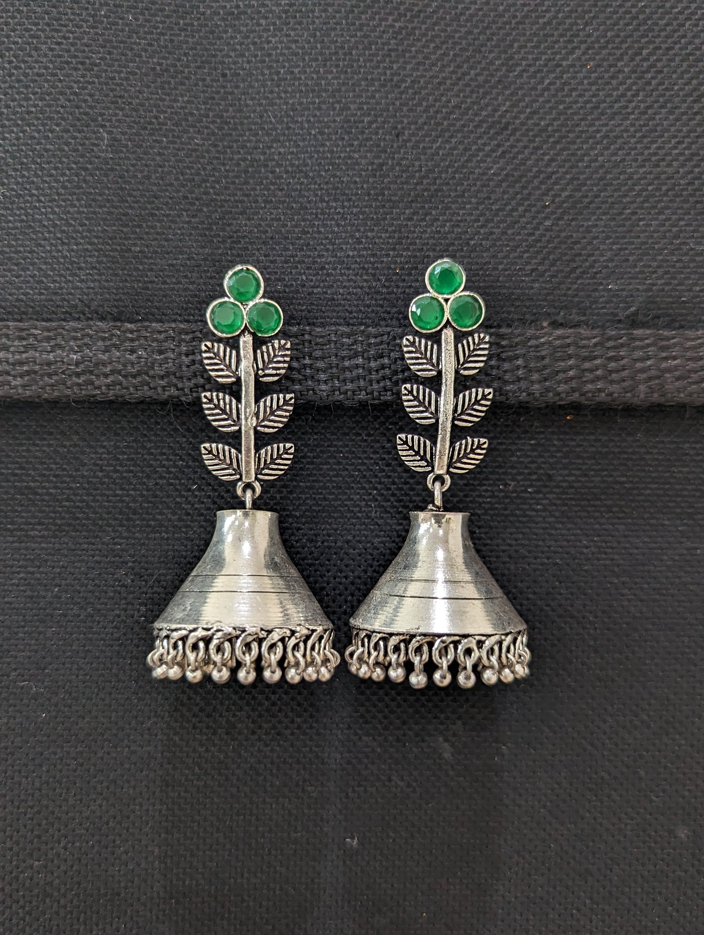 Oxidized silver Polki Jhumka Earrings - Medium size