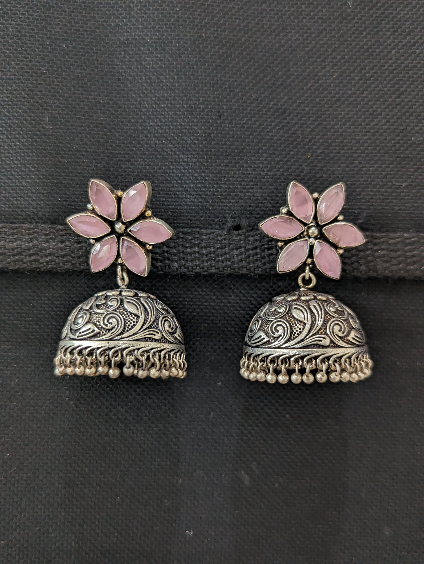 Star stud CZ Oxidized Silver Large Jhumka Earrings - Simpliful