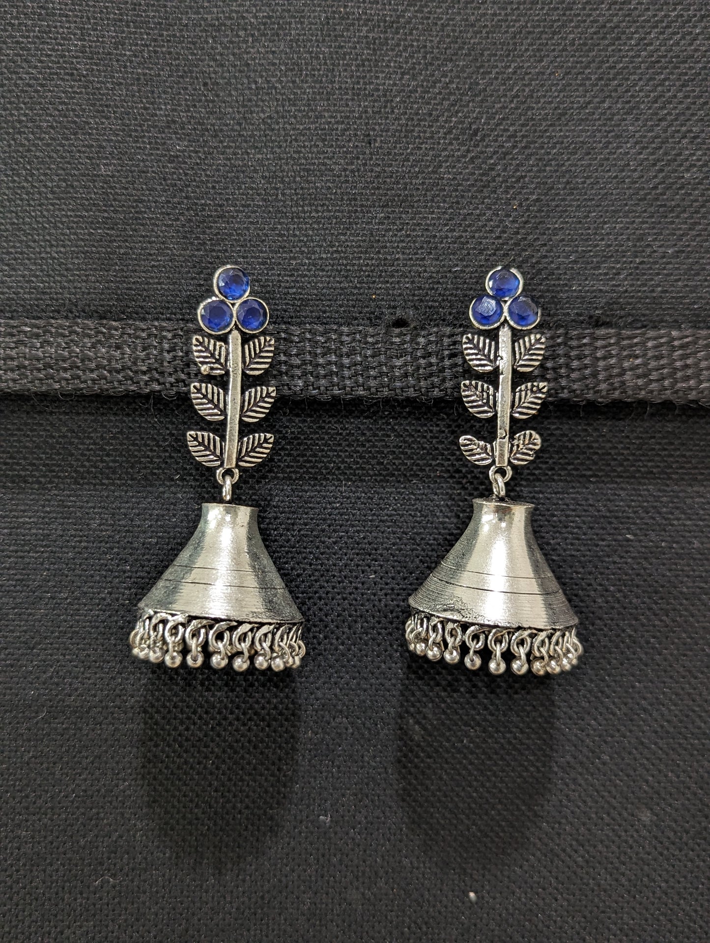 Oxidized silver Polki Jhumka Earrings - Medium size