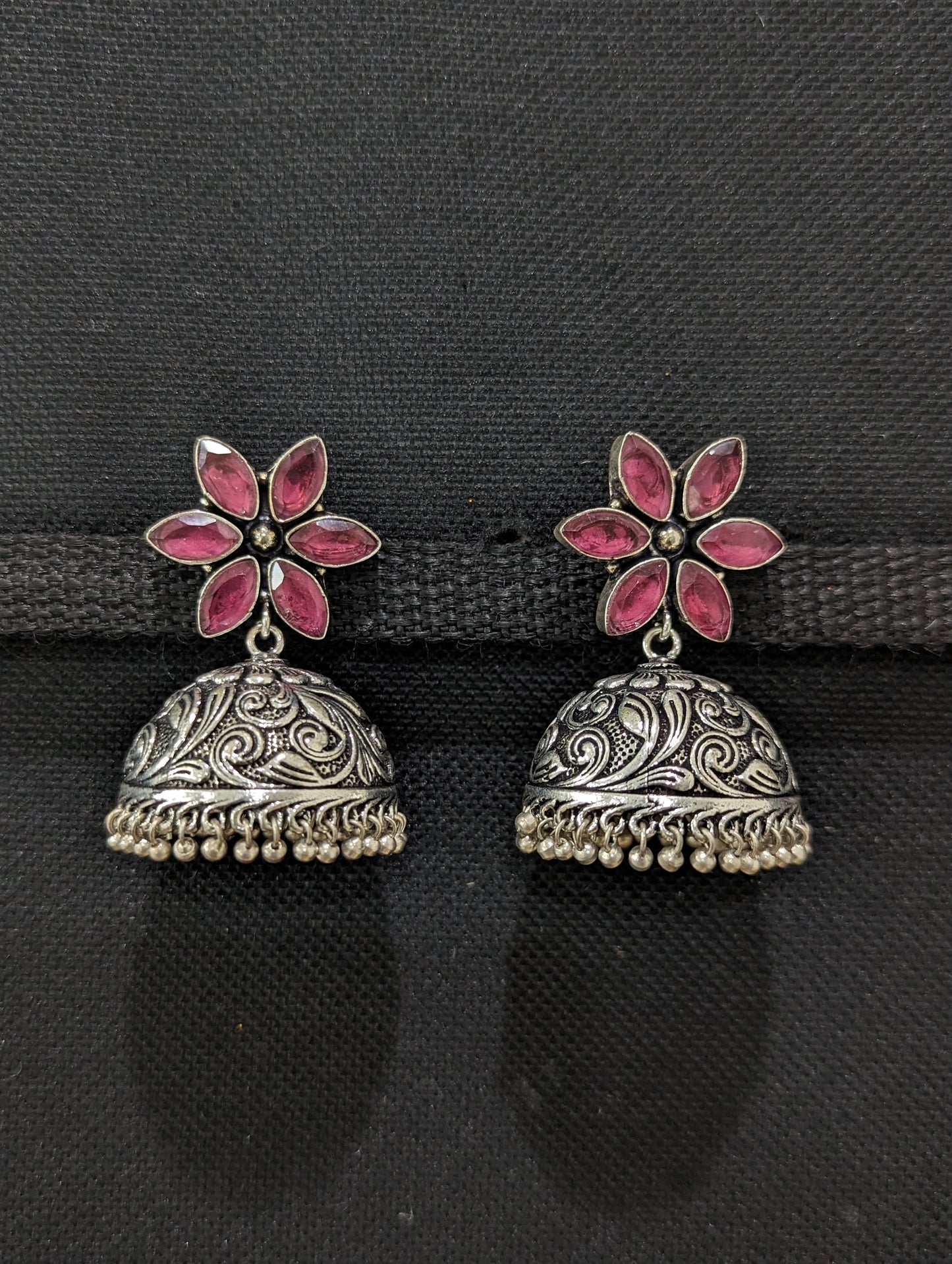 Star stud CZ Oxidized Silver Large Jhumka Earrings - Simpliful
