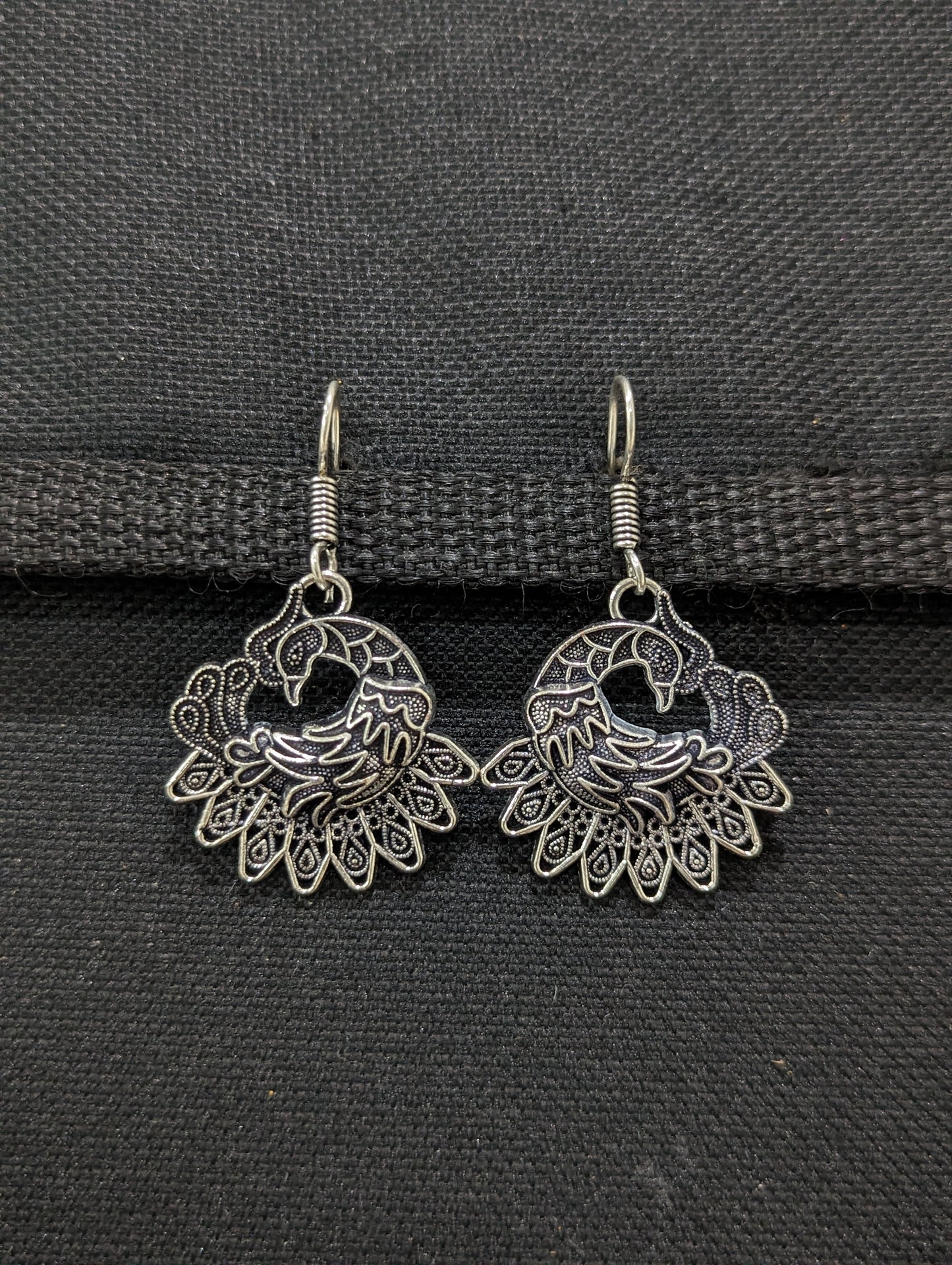 Oxidized Silver Peacock Hook Earrings - Simpliful