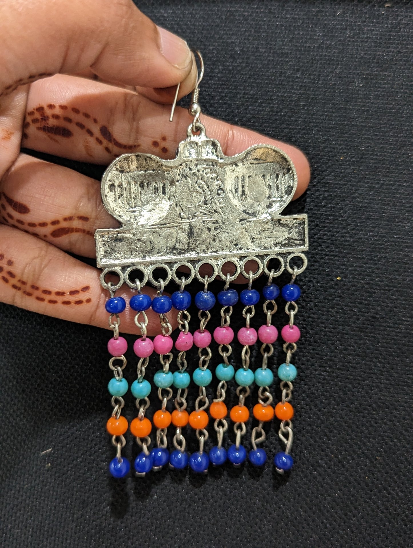 Oxidized silver colorful beaded hook drop Earrings