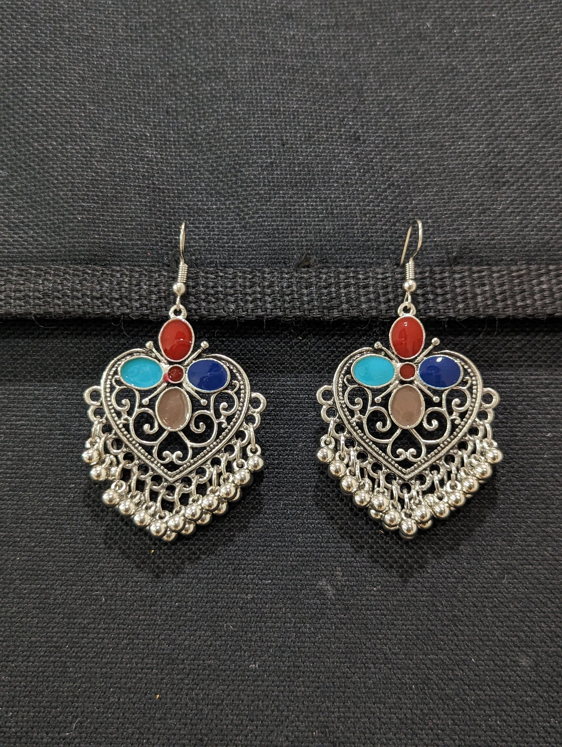 Antique silver enamel hook drop Earrings - 5 designs - Simpliful