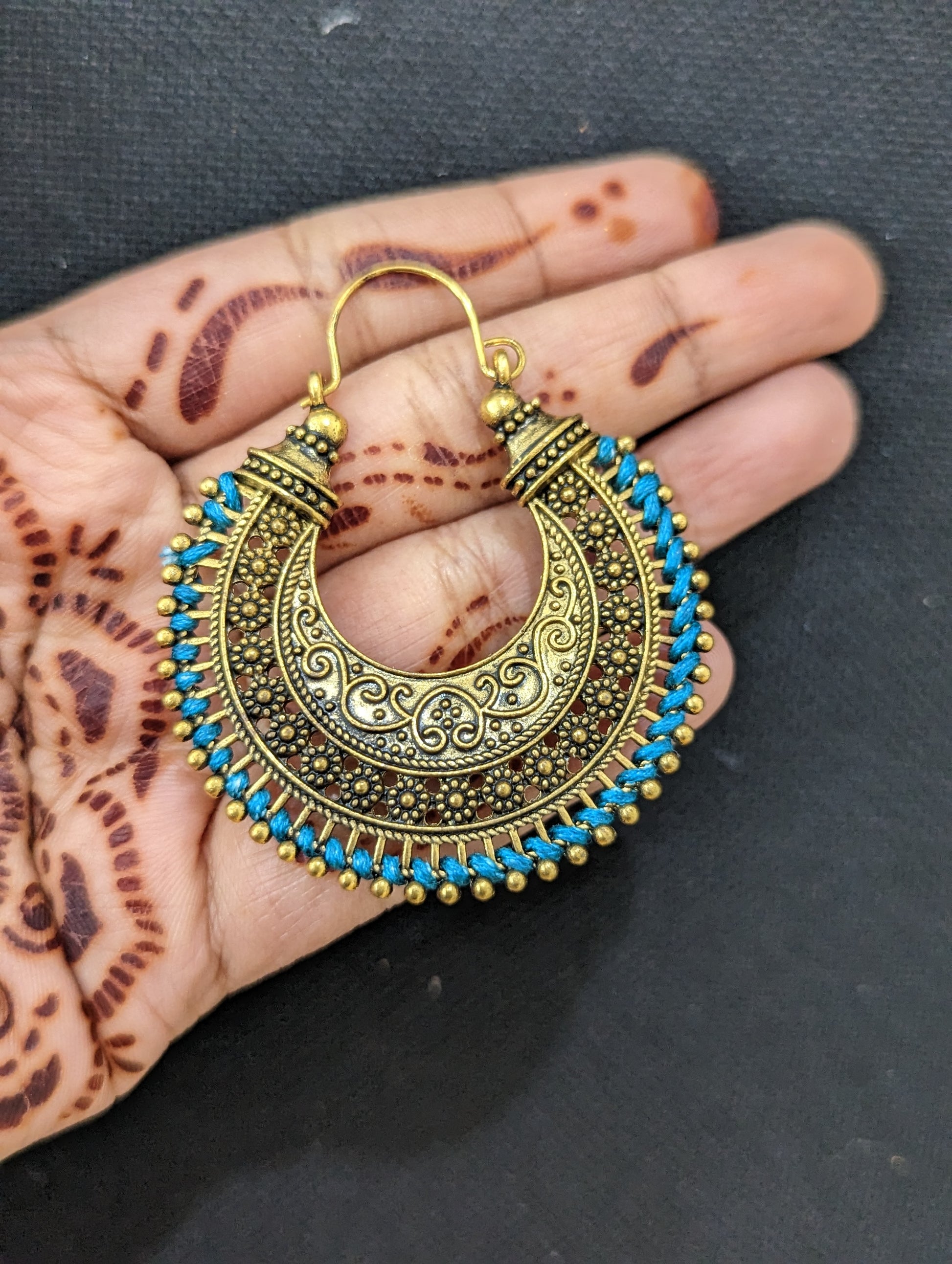 Antique gold oxidized hoop Earrings - 2 designs - Simpliful