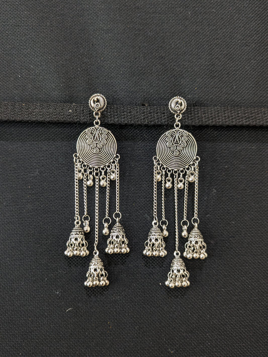 Lightweight Long dangling triple jhumka Earrings