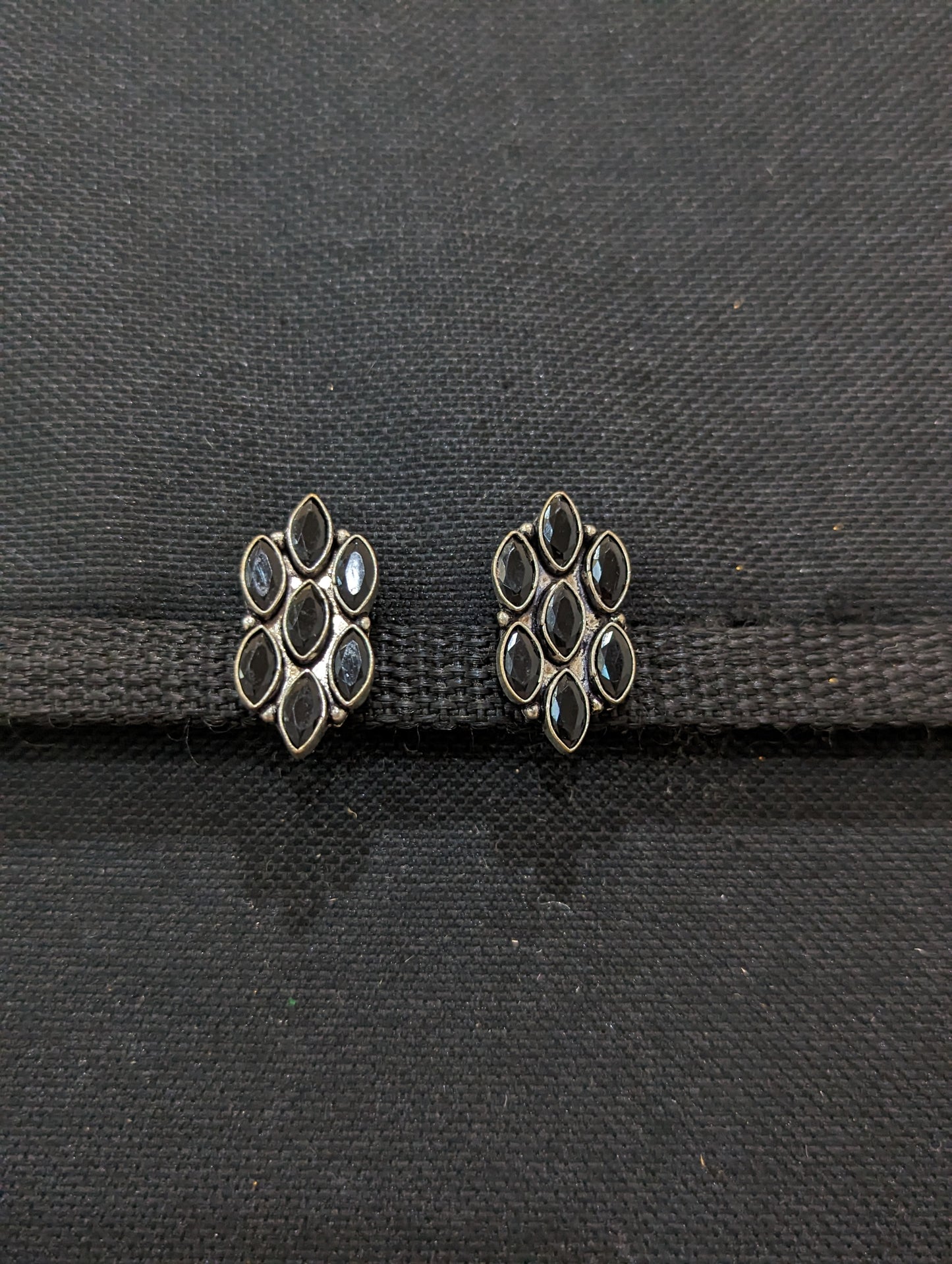 SALE - Oxidized Silver Polki / CZ stone Stud Earrings