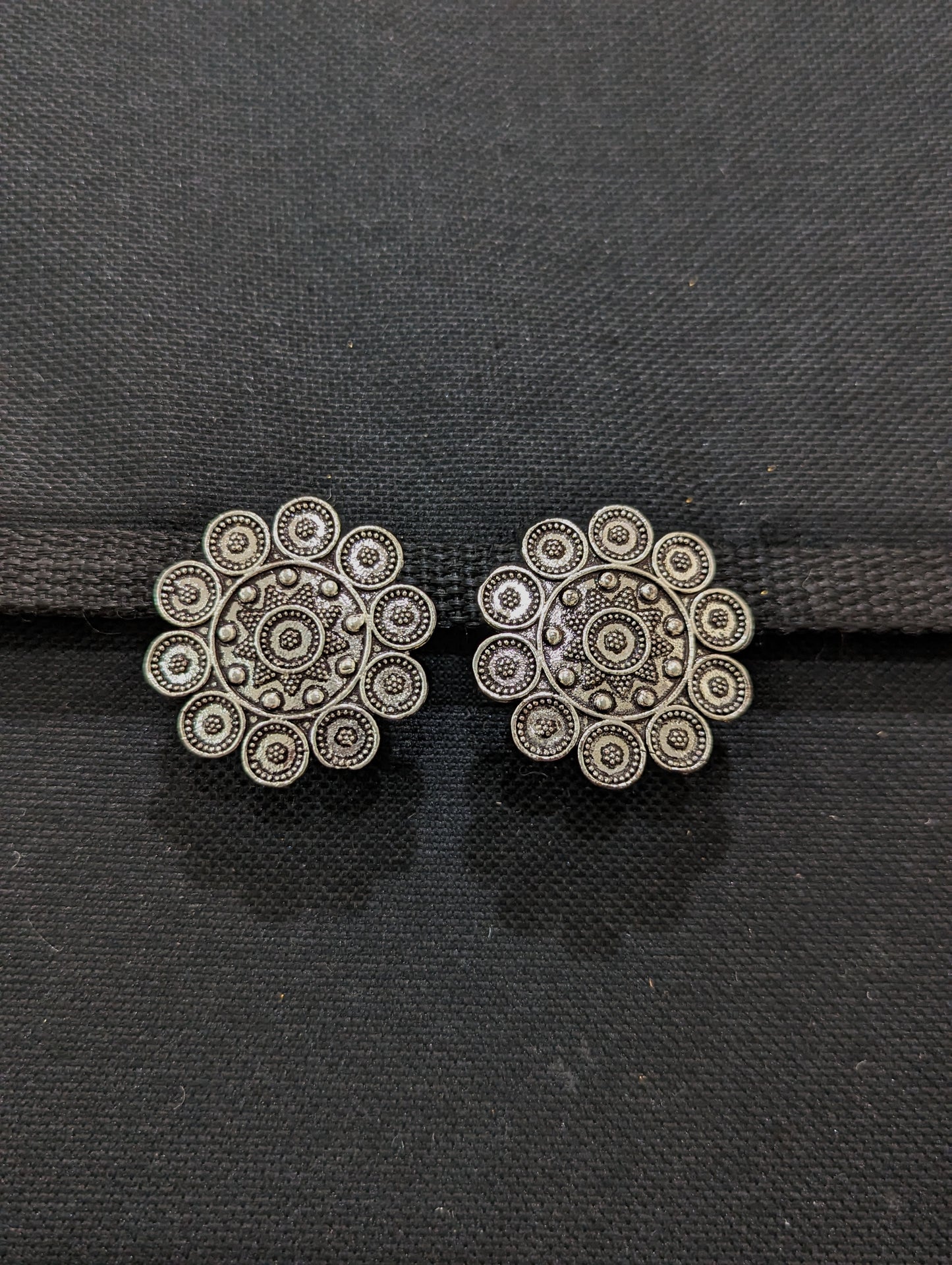 Oxidized Silver Large Stud Earrings