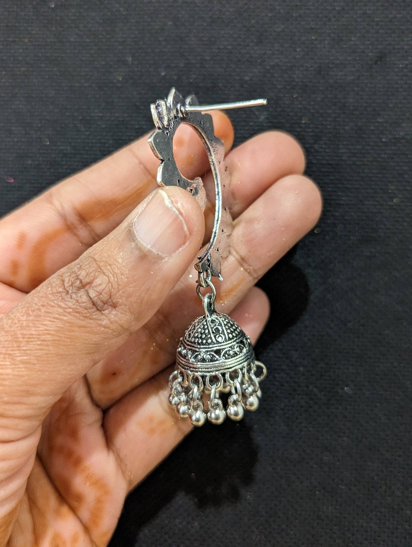 Oxidized silver Swirl Jhumka earrings