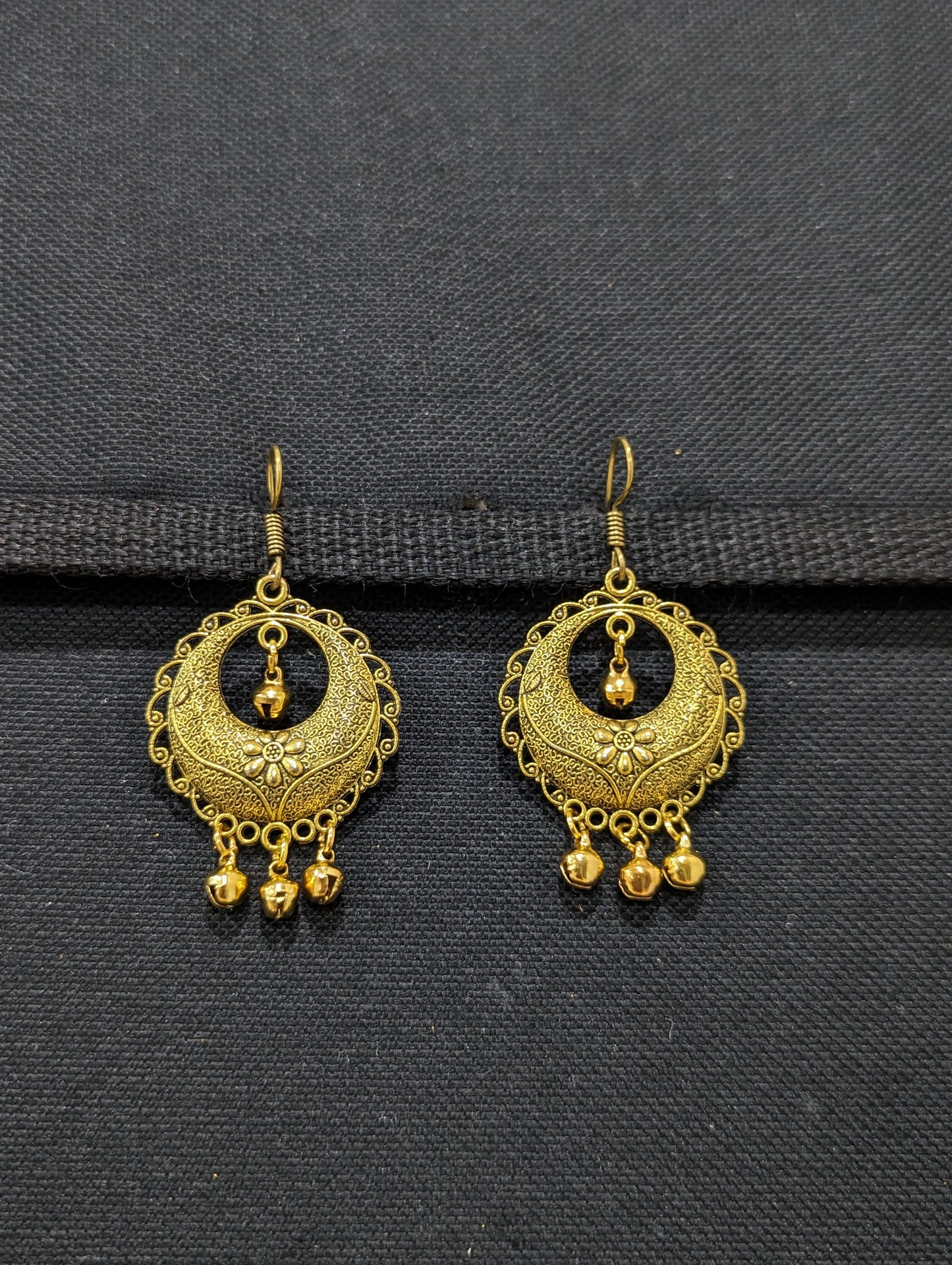 Antique gold oxidized hook drop Earrings - 2 designs - Simpliful