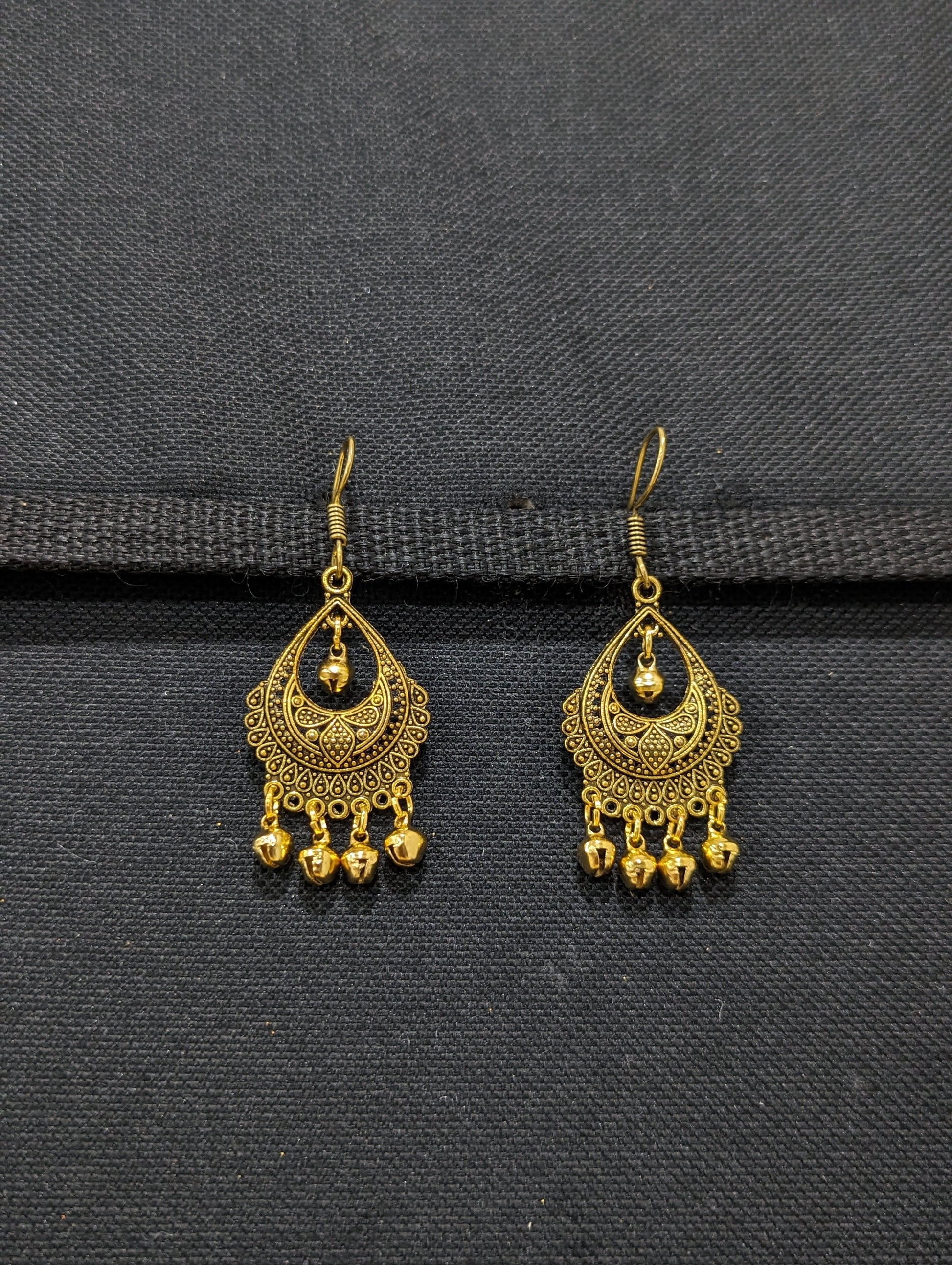 Antique gold oxidized hook drop Earrings - 2 designs - Simpliful