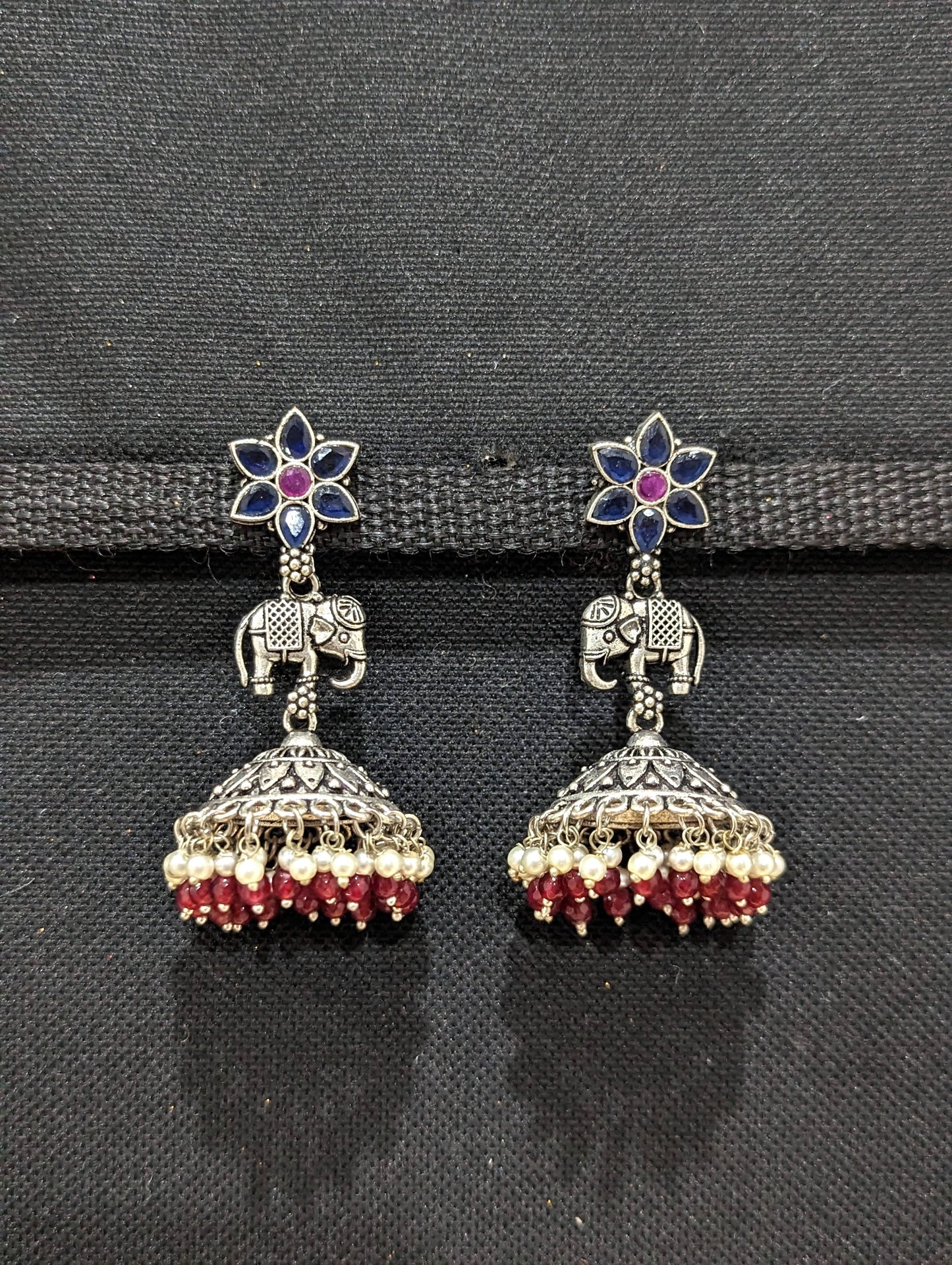 Oxidized Silver Elephant design Large Jhumka Earrings - Simpliful