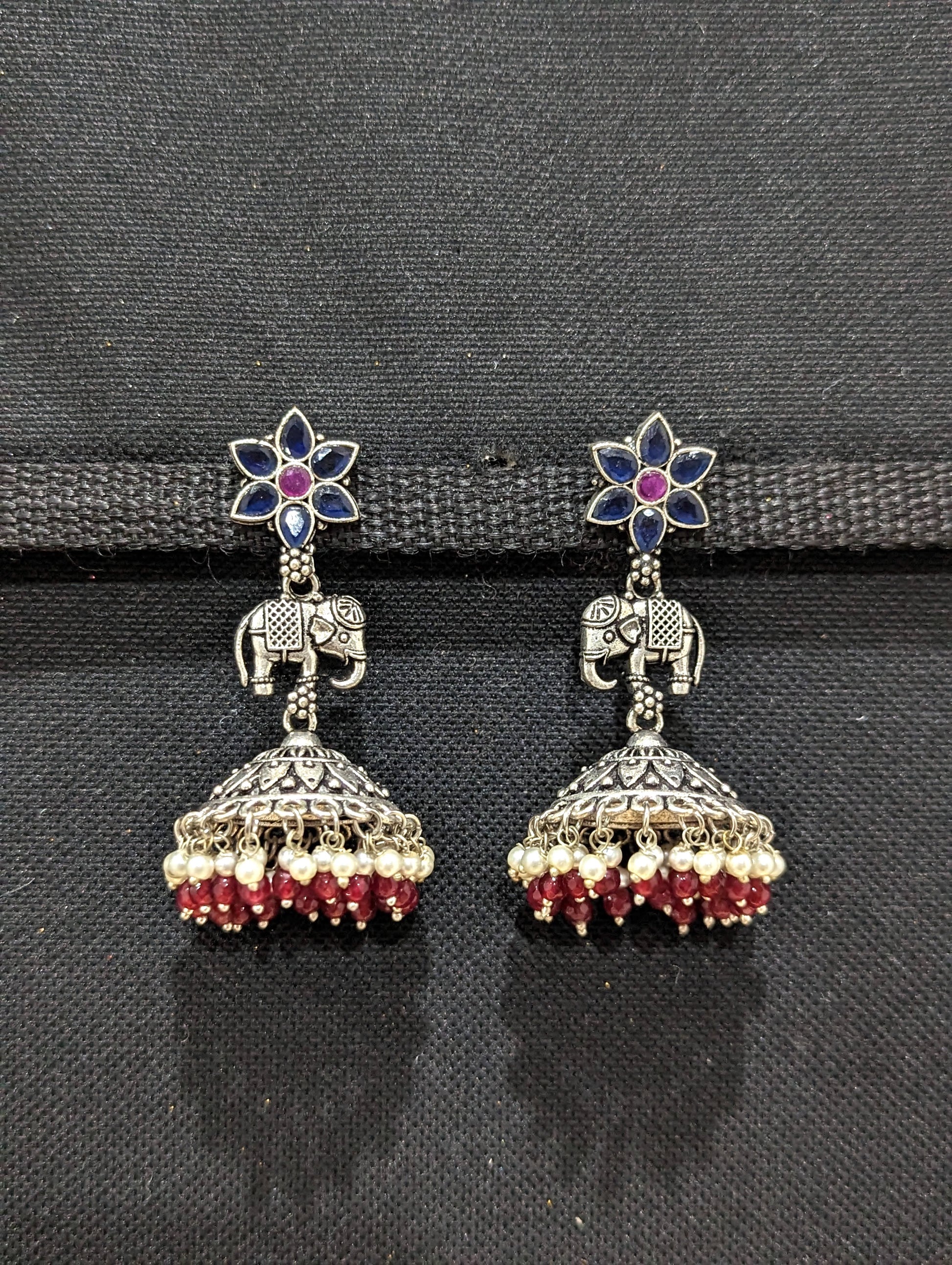Oxidized Silver Elephant design Large Jhumka Earrings - Simpliful