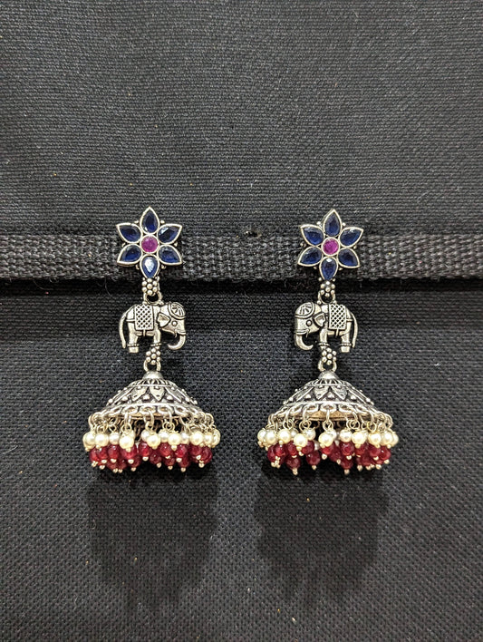 Oxidized Silver Elephant design Large Jhumka Earrings - Simpliful