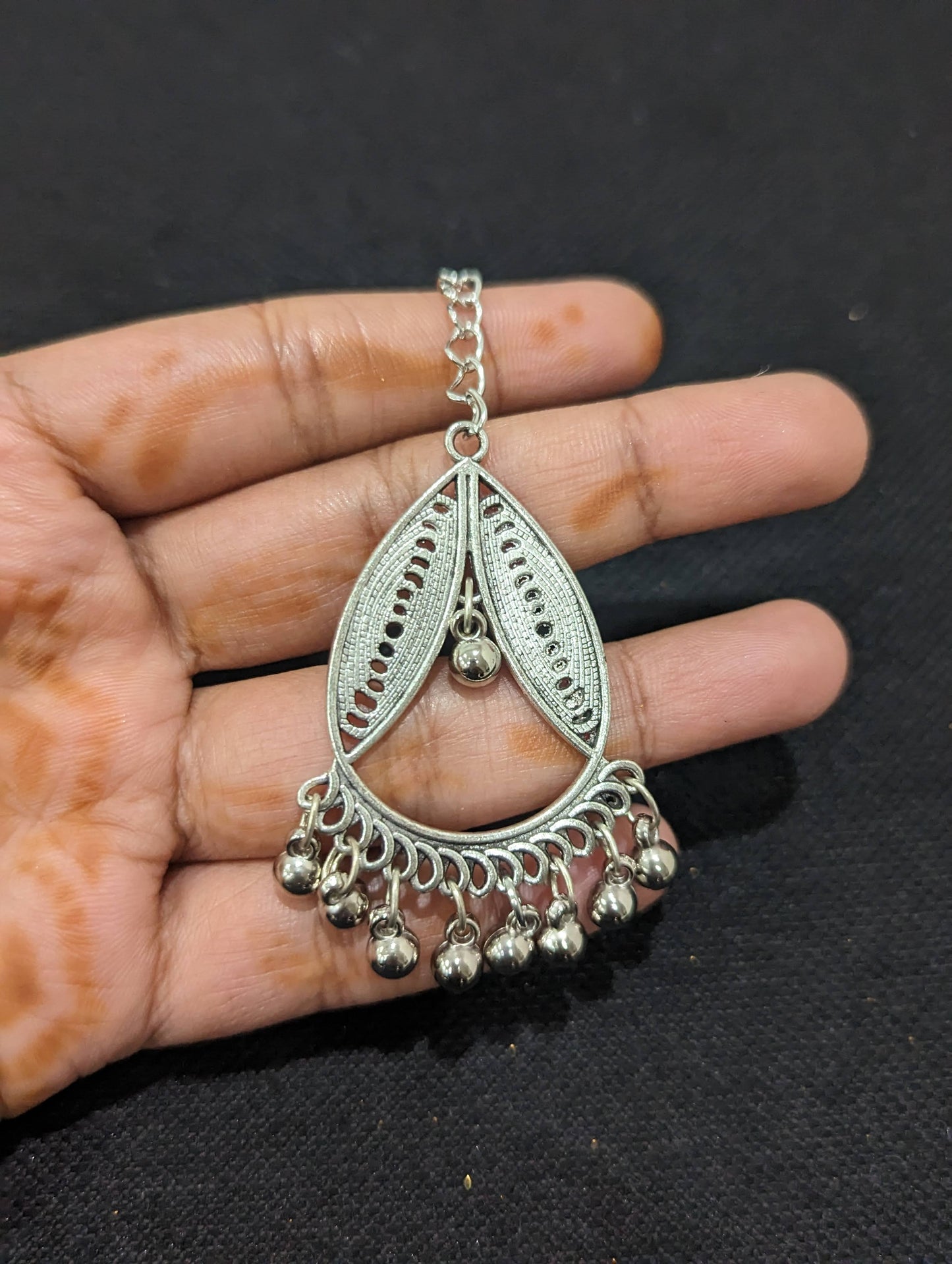 Oxidized silver Teardrop Maang Tikka