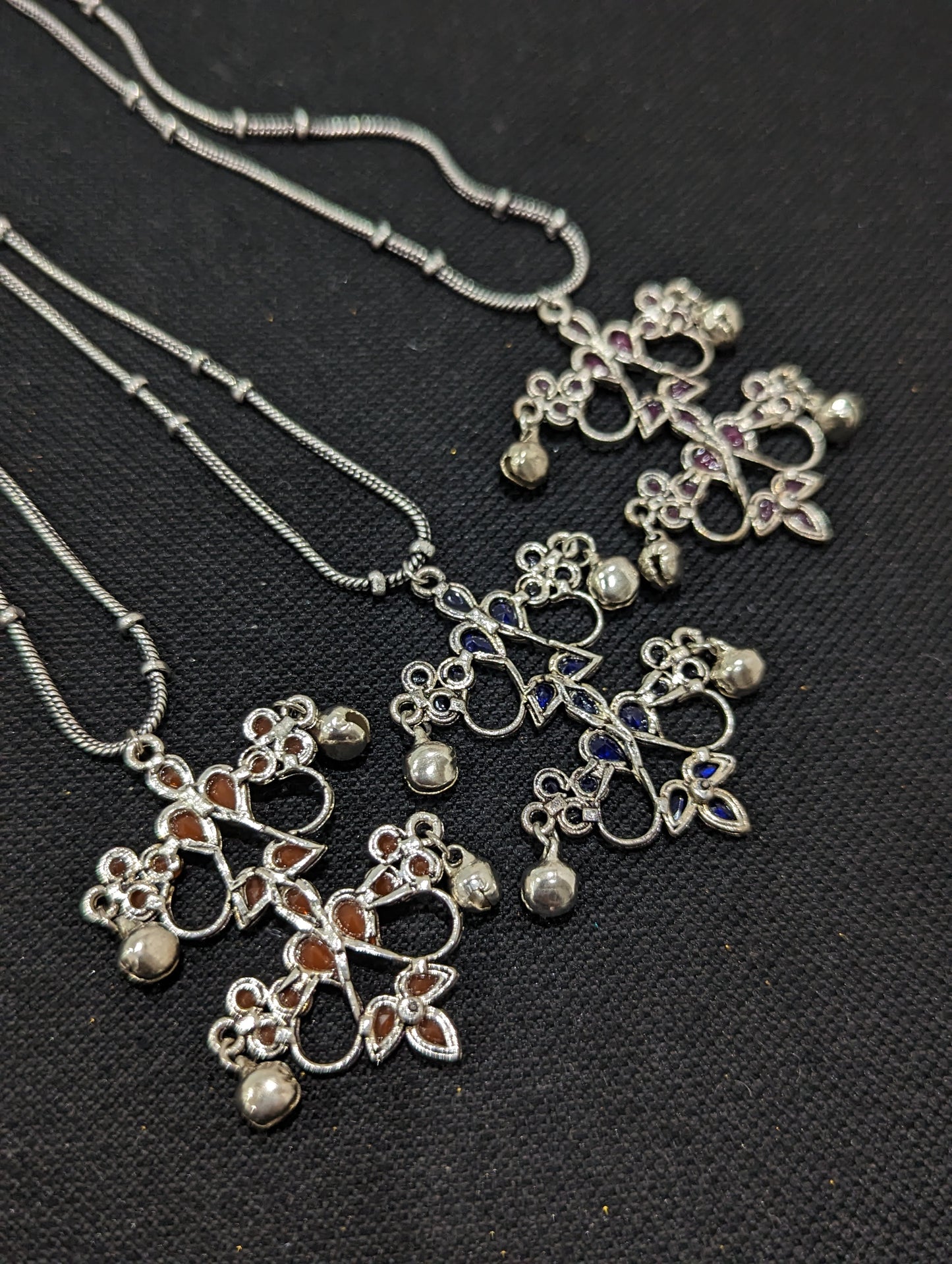 Oxidized Silver Ghunghru bead dangle Pendant Necklace