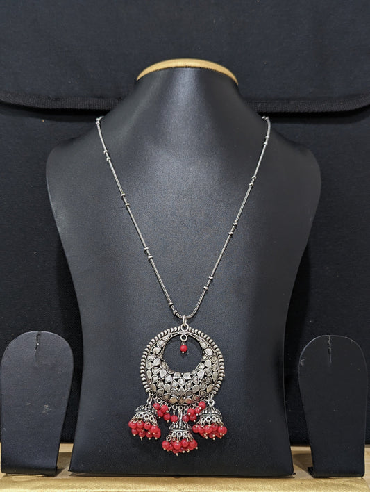 Oxidized Silver jhumka dangle Large Pendant Necklace