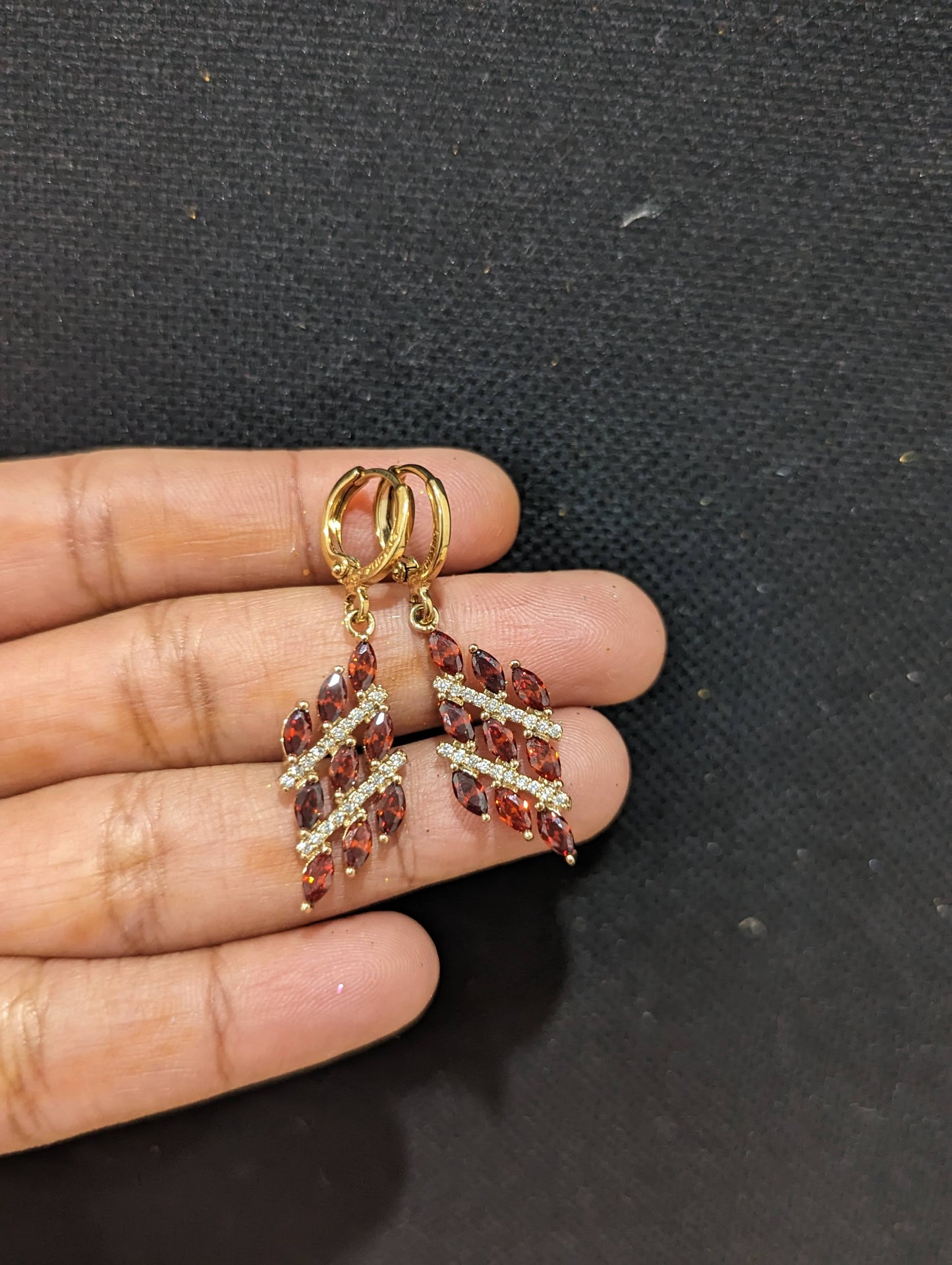 Diamond design CZ stone small hoop drop earrings