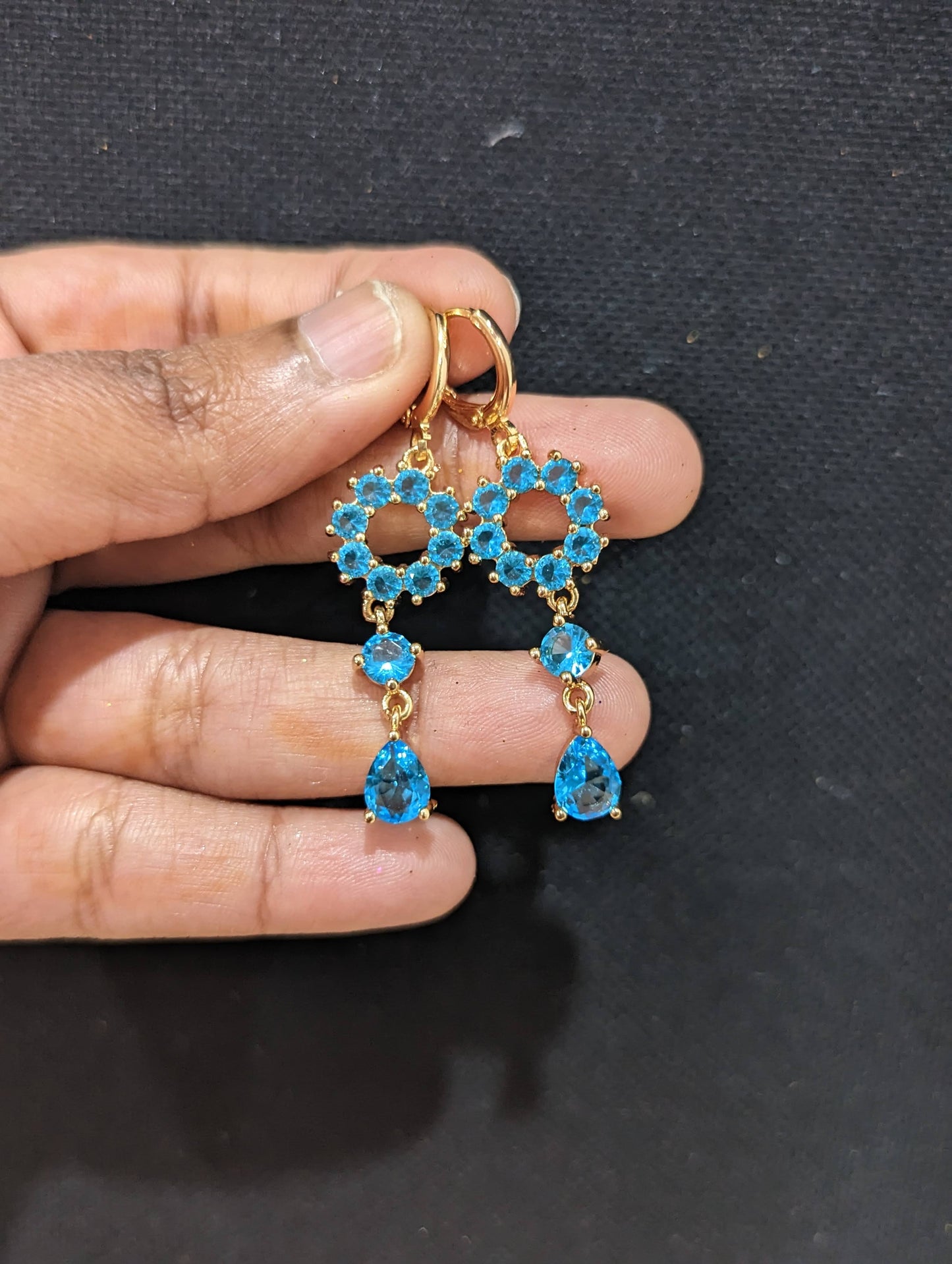 Hollow circle CZ stone small hoop drop earrings