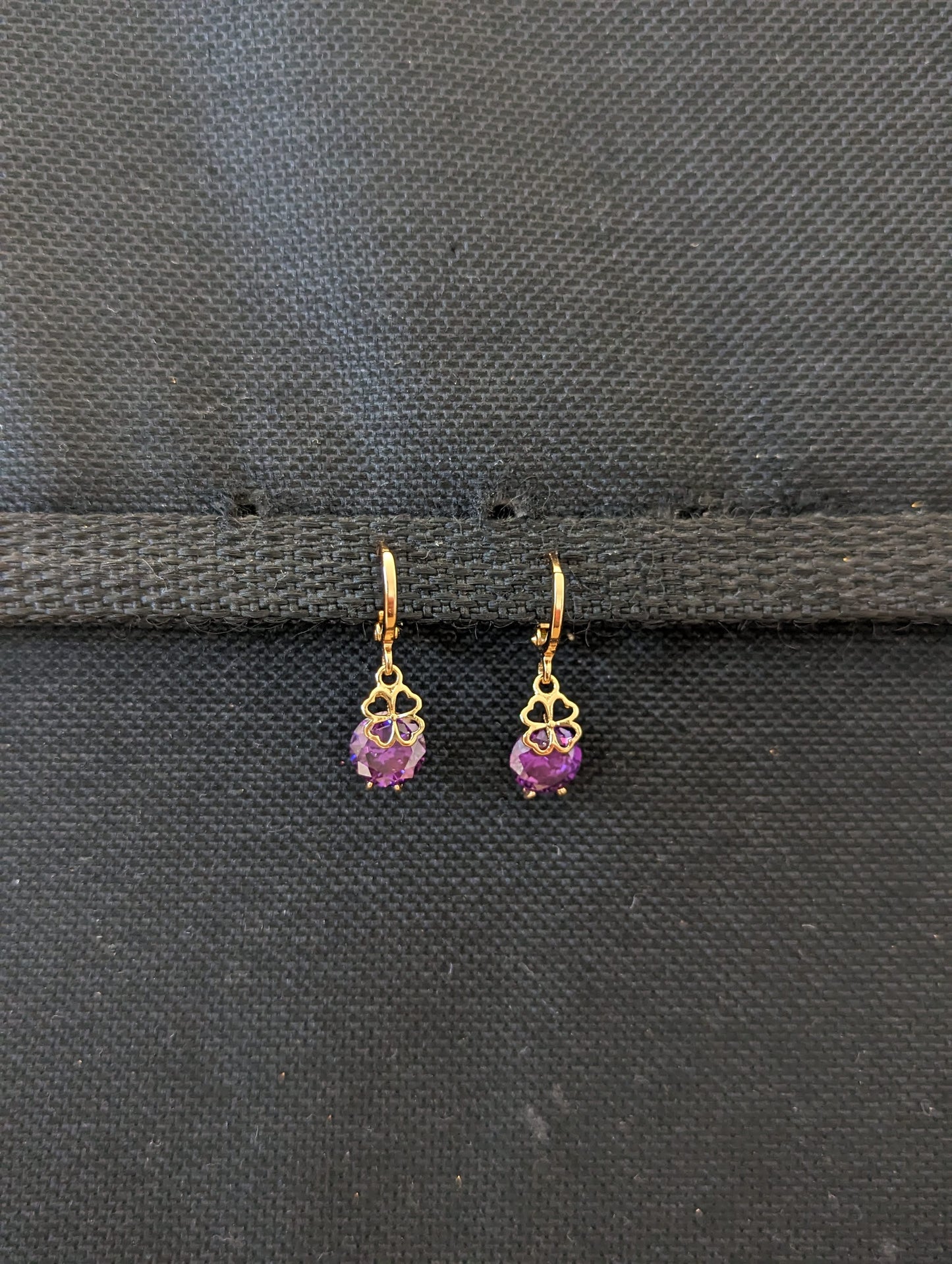 CZ small hoop dangle earrings - Gold plated