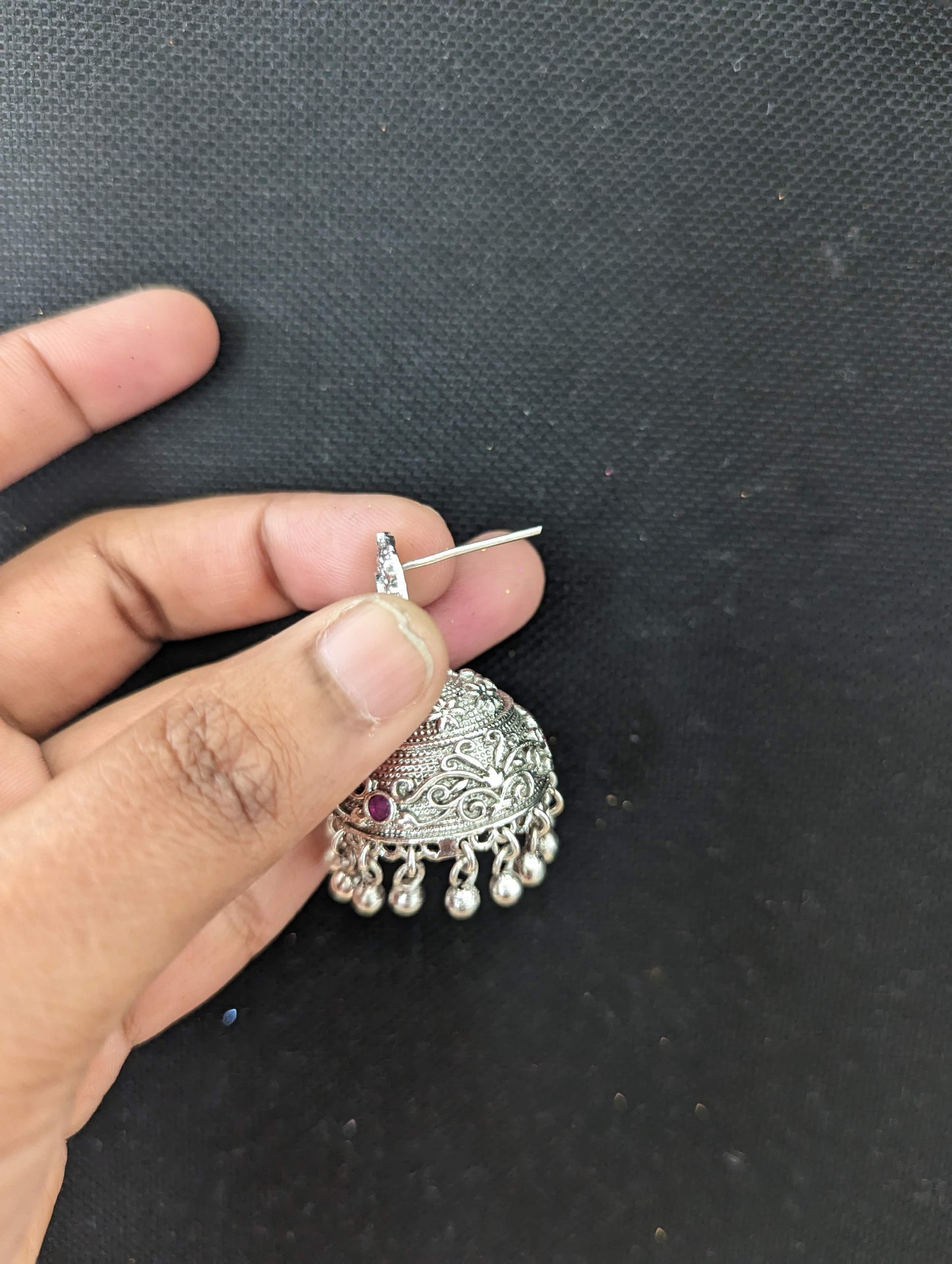 Bright silver rhodium CZ jhumka earrings