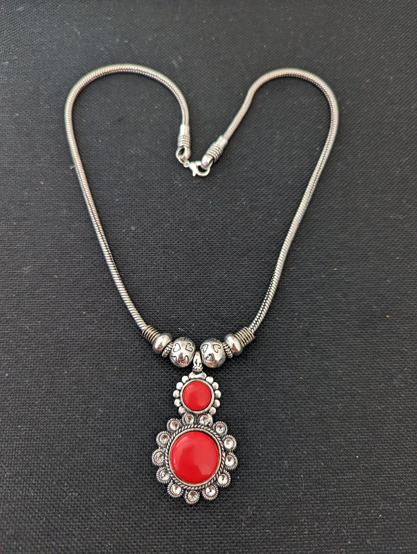 Double circle linked Oxidized silver Pendant Necklace - Simpliful
