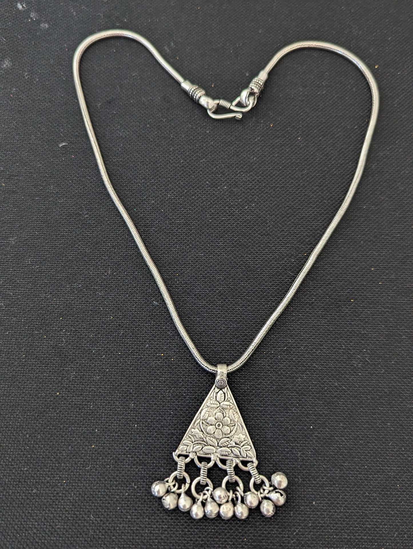 Oxidized ghunghru bead dangle Lotus pendant necklace - Simpliful