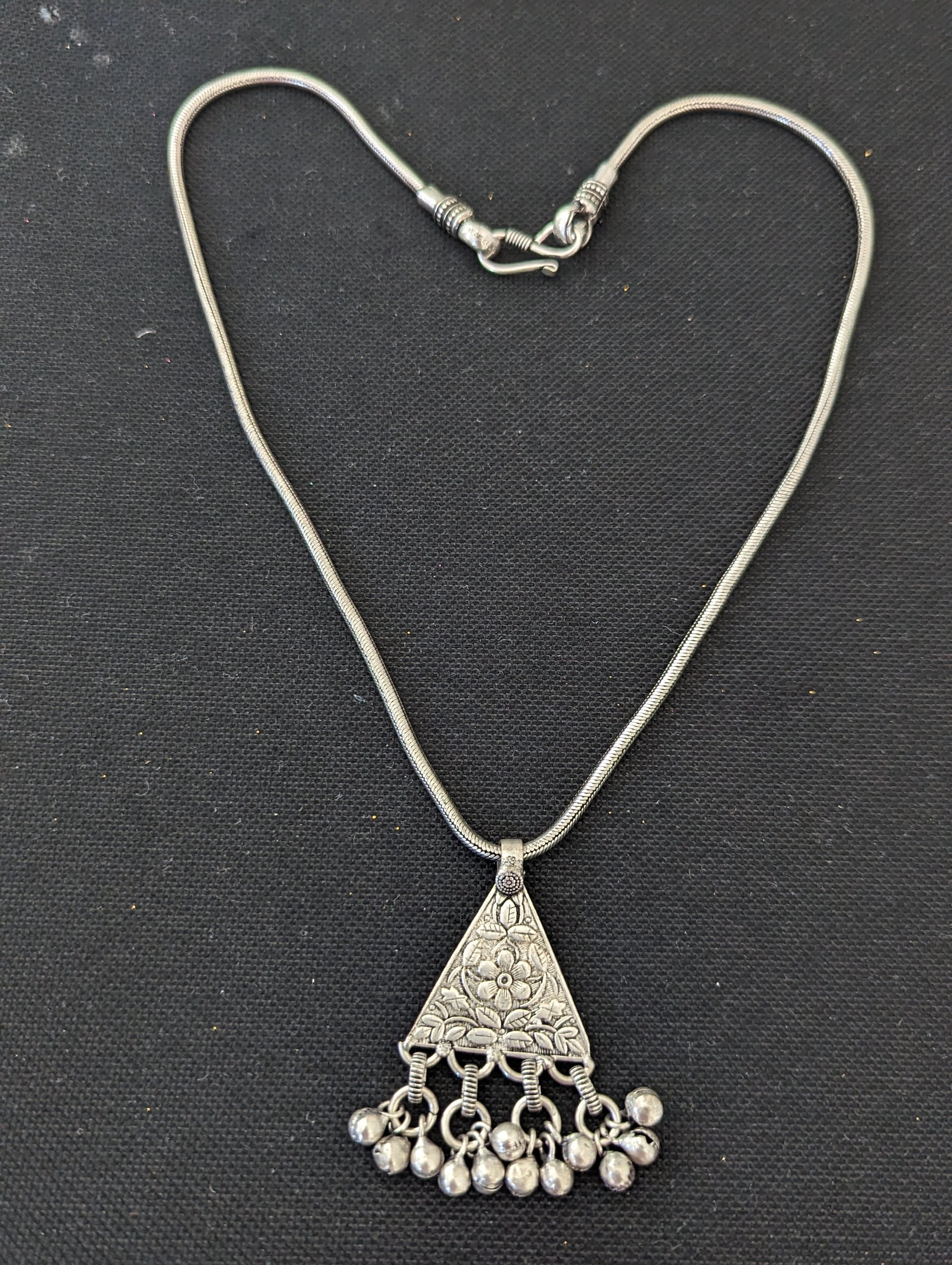 Oxidized ghunghru bead dangle Lotus pendant necklace - Simpliful