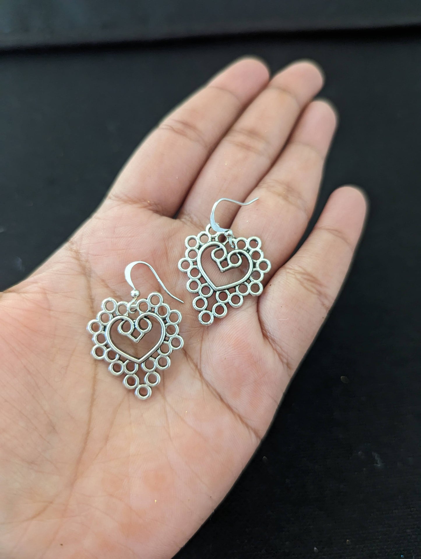 Antique Silver Heart Choker necklace and Earrings set