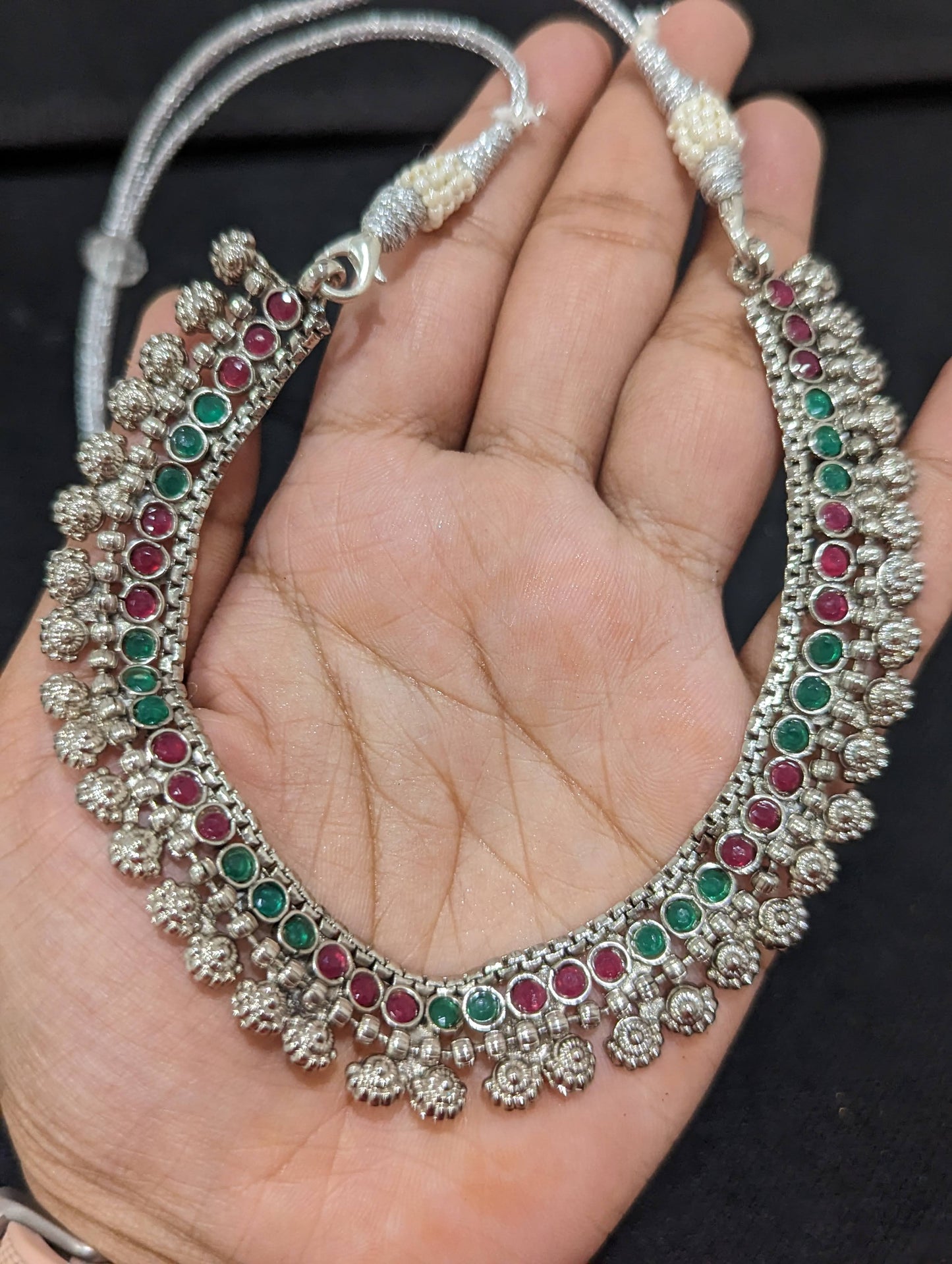 Rhodium silver CZ choker necklace