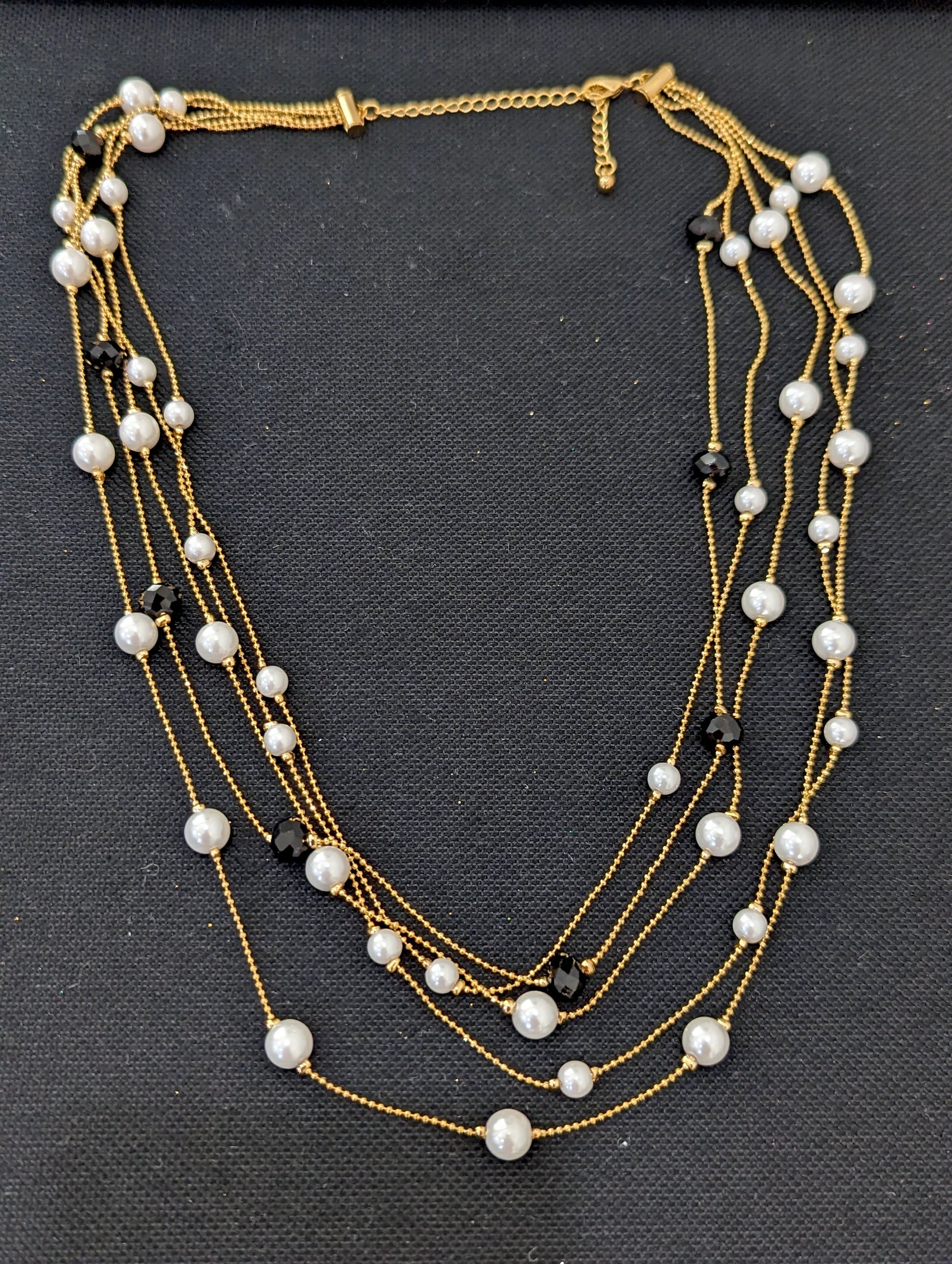 Multi stranded pearl and black bead chain necklace for western wear - Simpliful