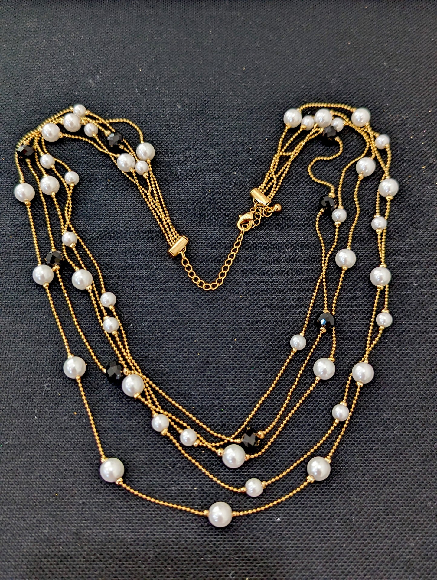 Multi stranded pearl and black bead chain necklace for western wear - Simpliful