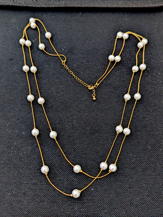 Dual stranded pearl bead Long chain necklace