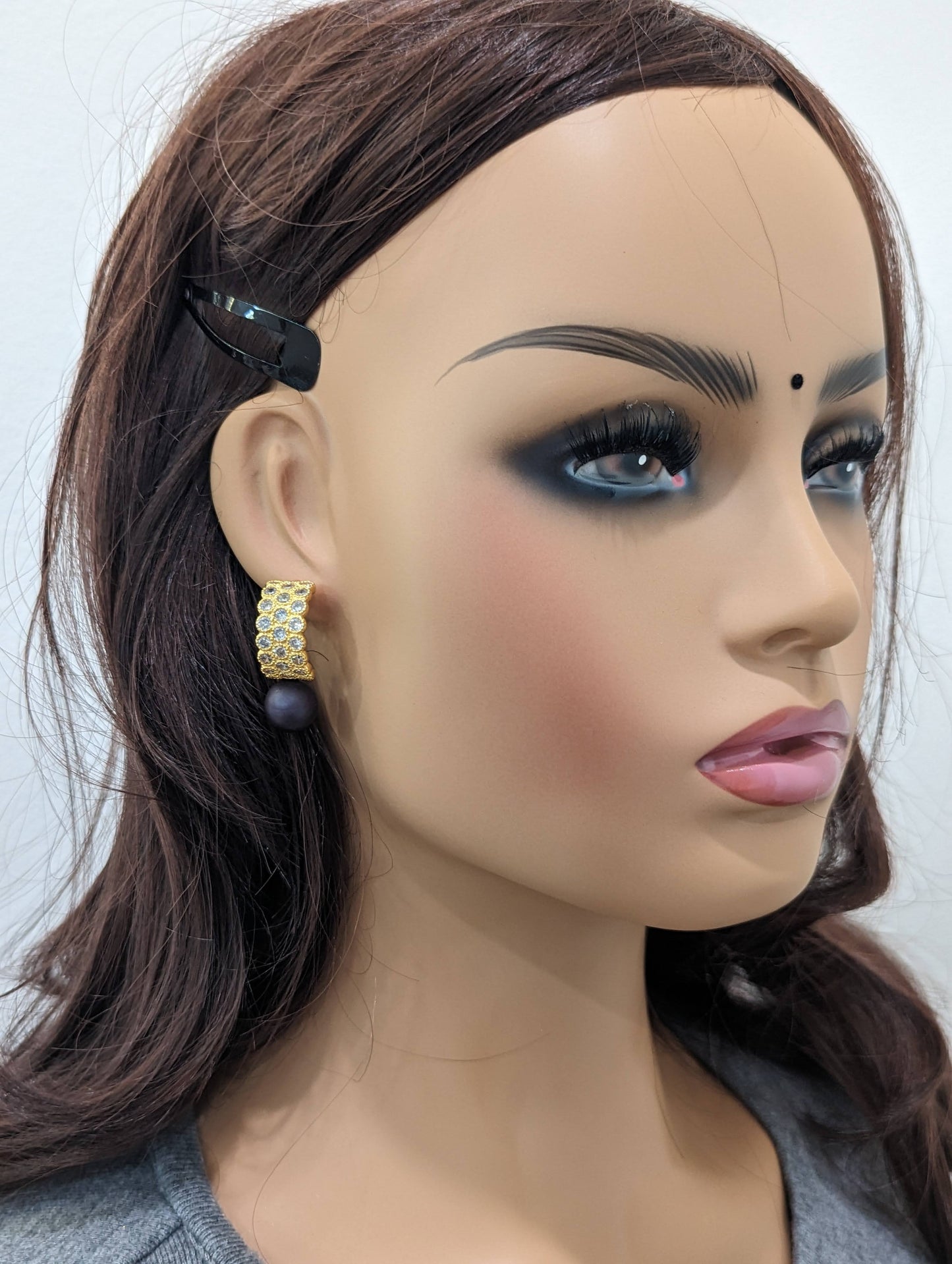 Brown bead white CZ stone earrings