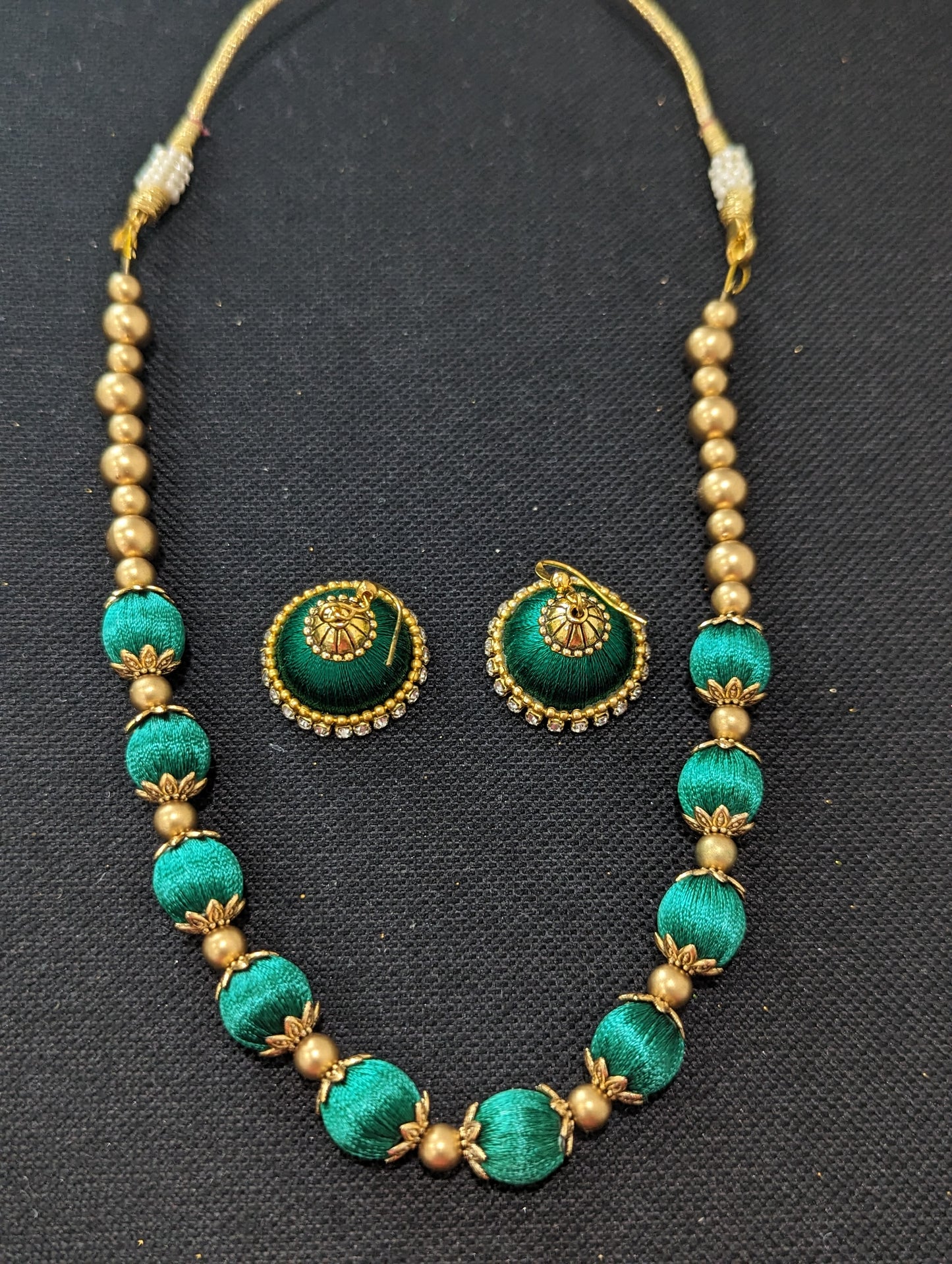 Silk Thread beaded choker Necklace and Earrings Set