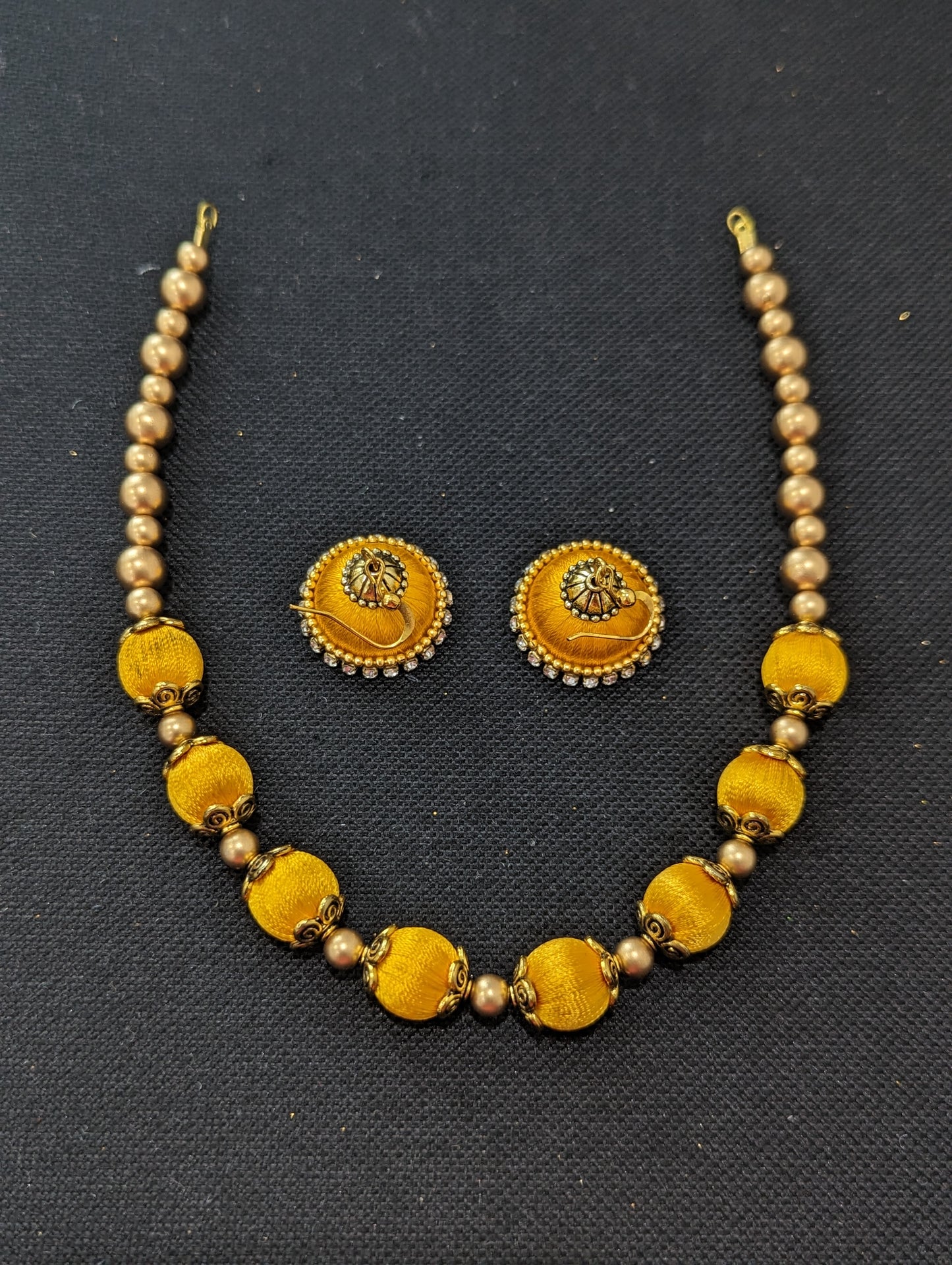 Silk Thread beaded choker Necklace and Earrings Set