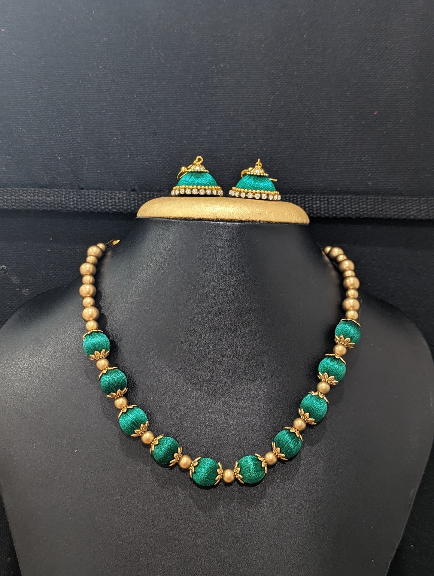 Silk Thread beaded choker Necklace and Earrings Set