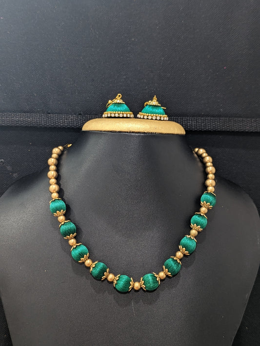 Silk Thread beaded choker Necklace and Earrings Set