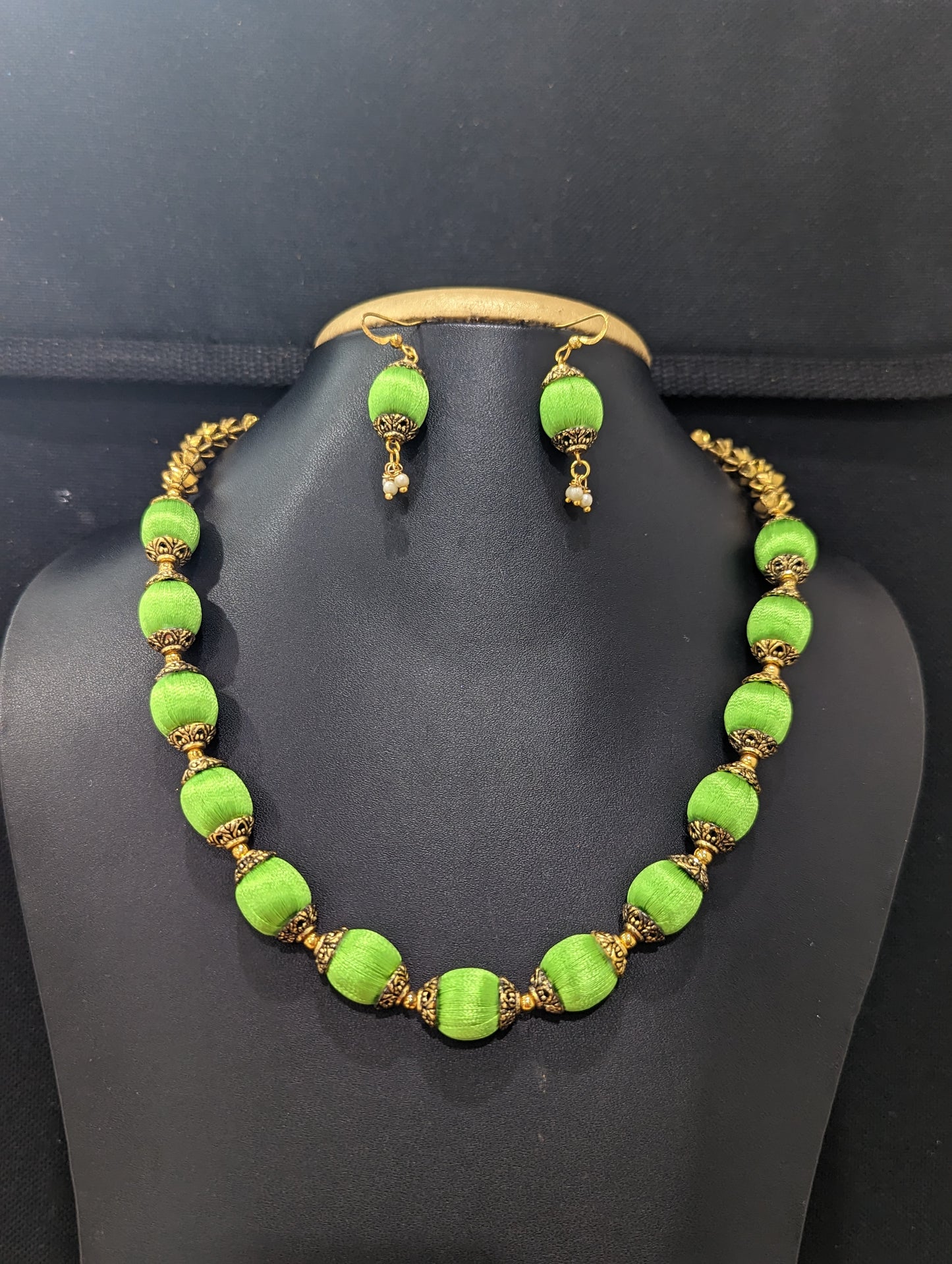 Silk Thread beaded choker Necklace and Earrings Set - Design 2
