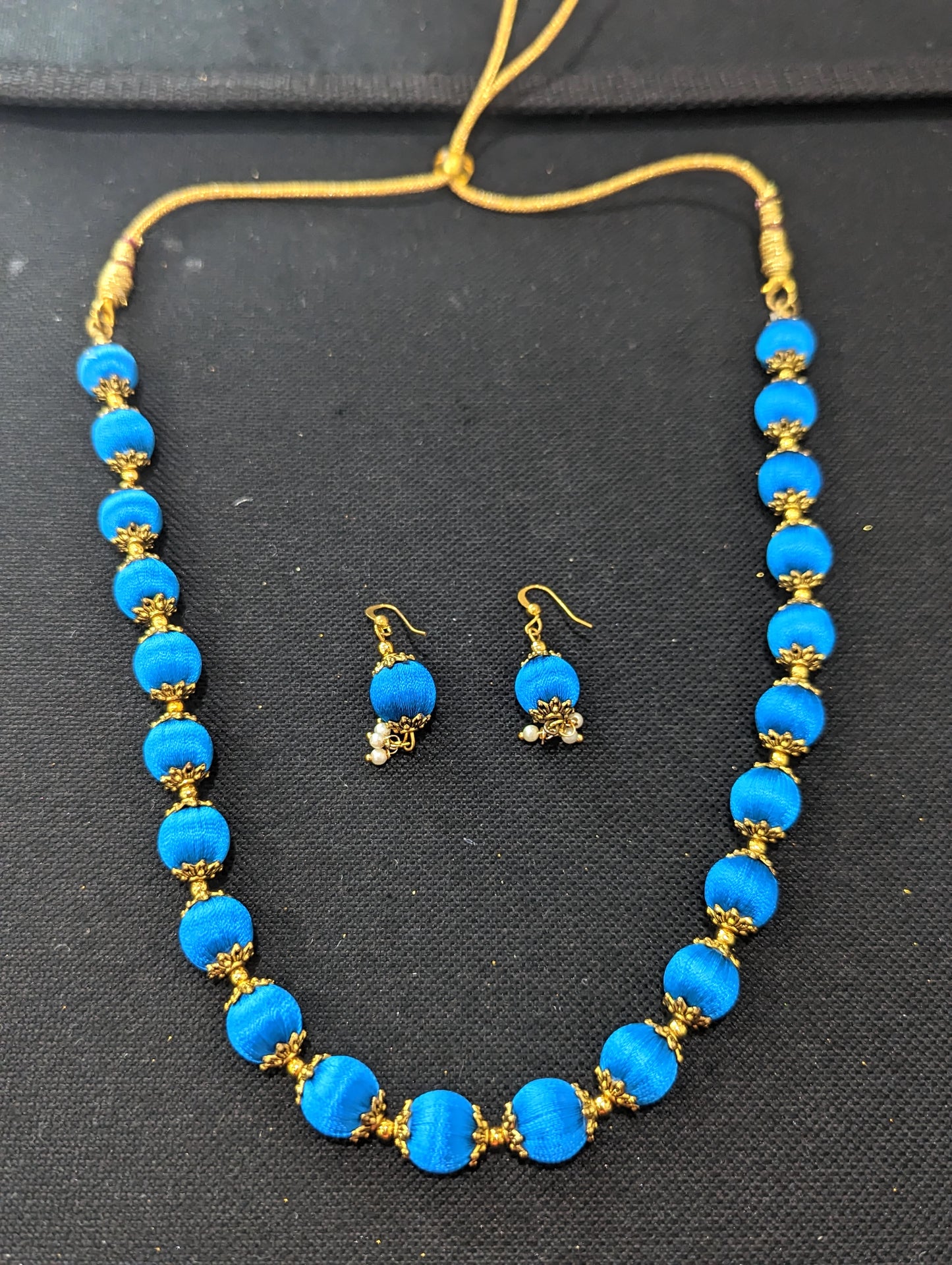Silk Thread beaded choker Necklace and Earrings Set - Design 2