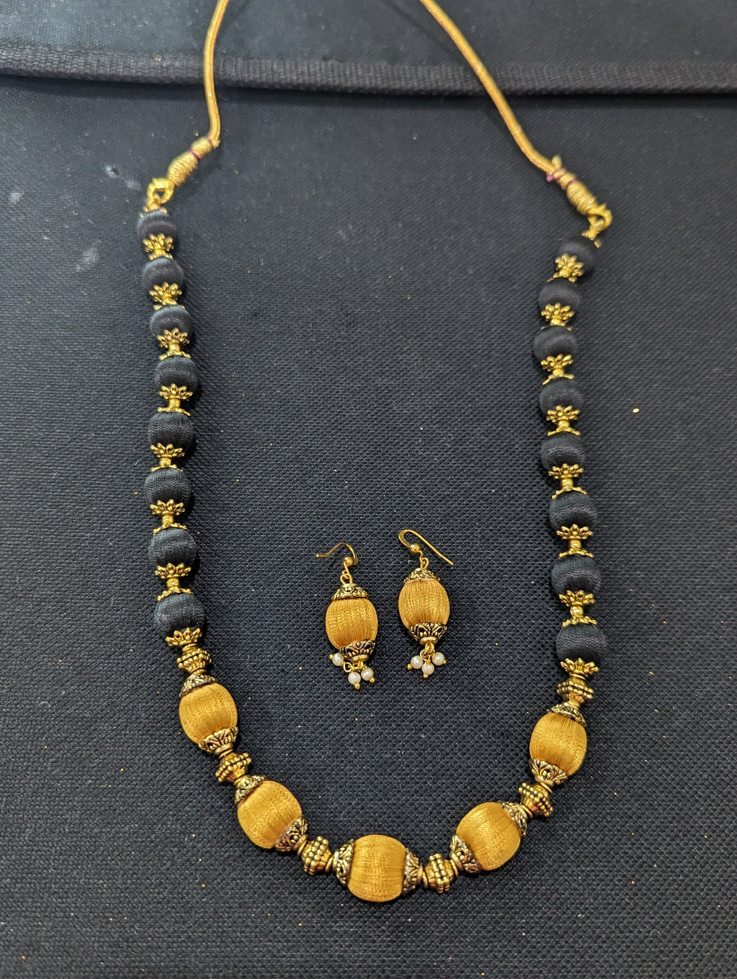 Silk Thread beaded choker Necklace and Earrings Set - Design 2