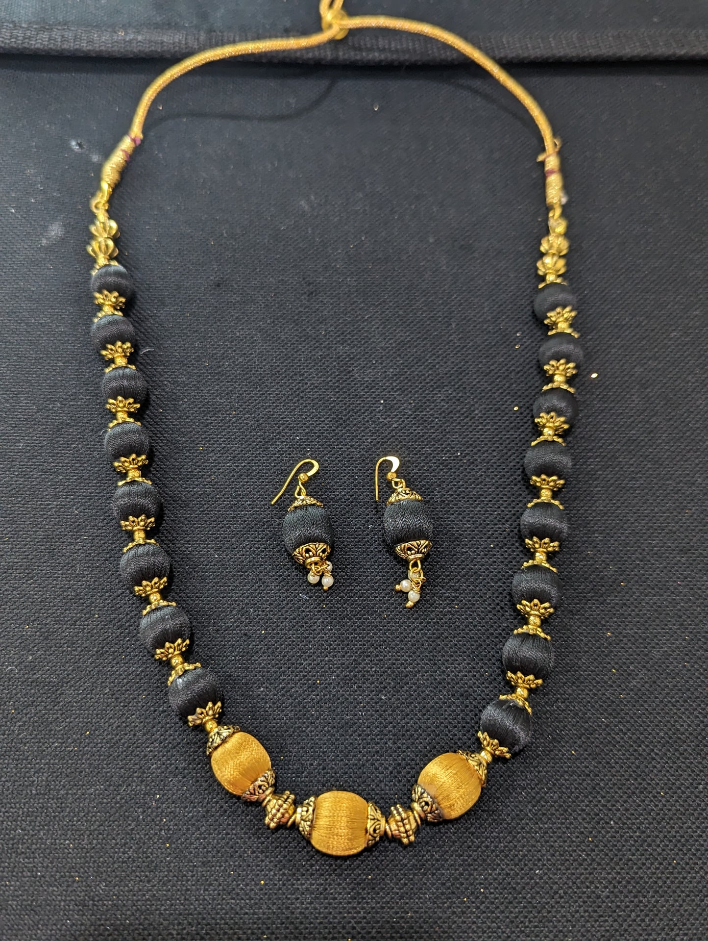 Silk Thread beaded choker Necklace and Earrings Set - Design 2