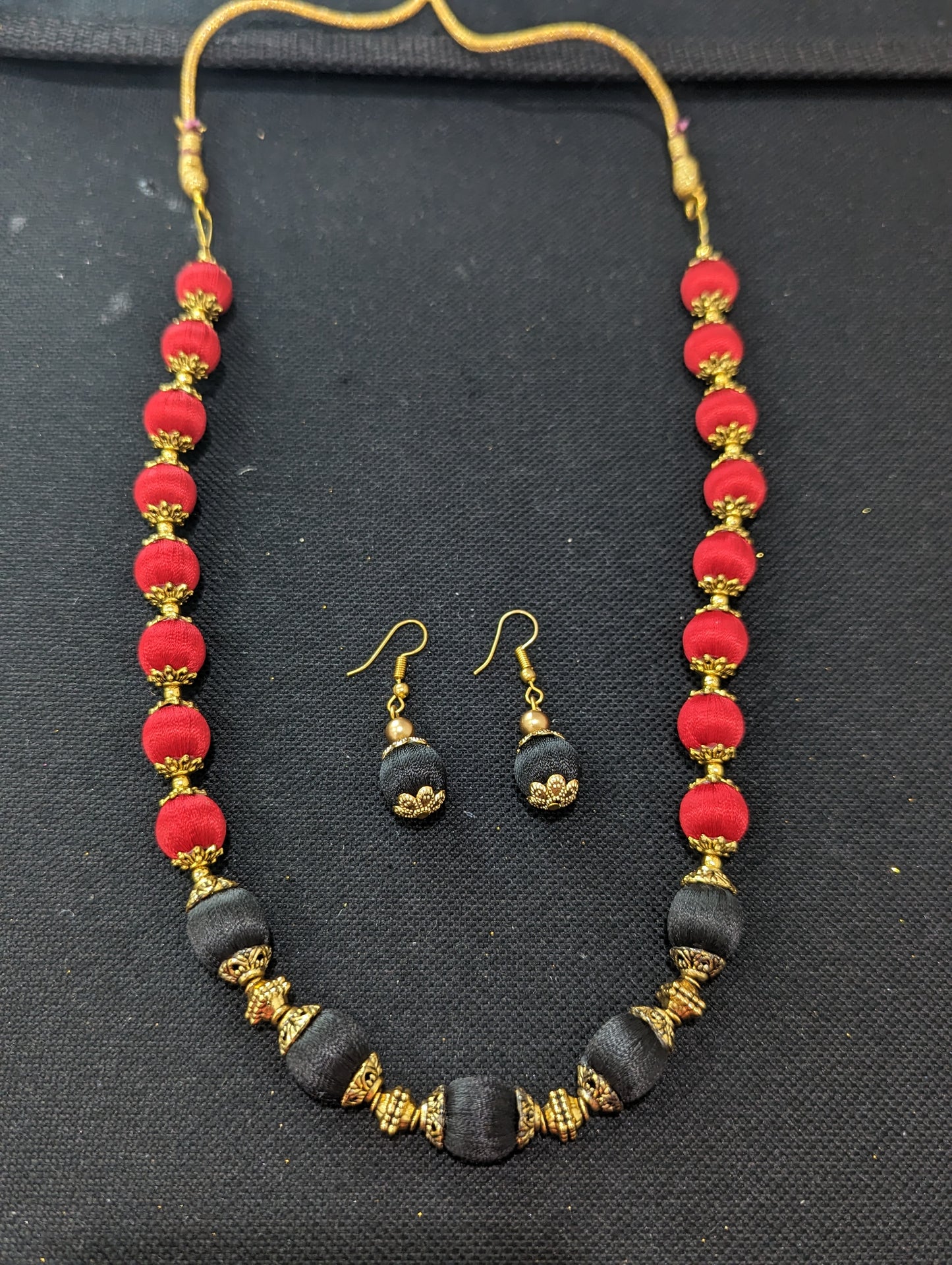 Silk Thread beaded choker Necklace and Earrings Set - Design 2