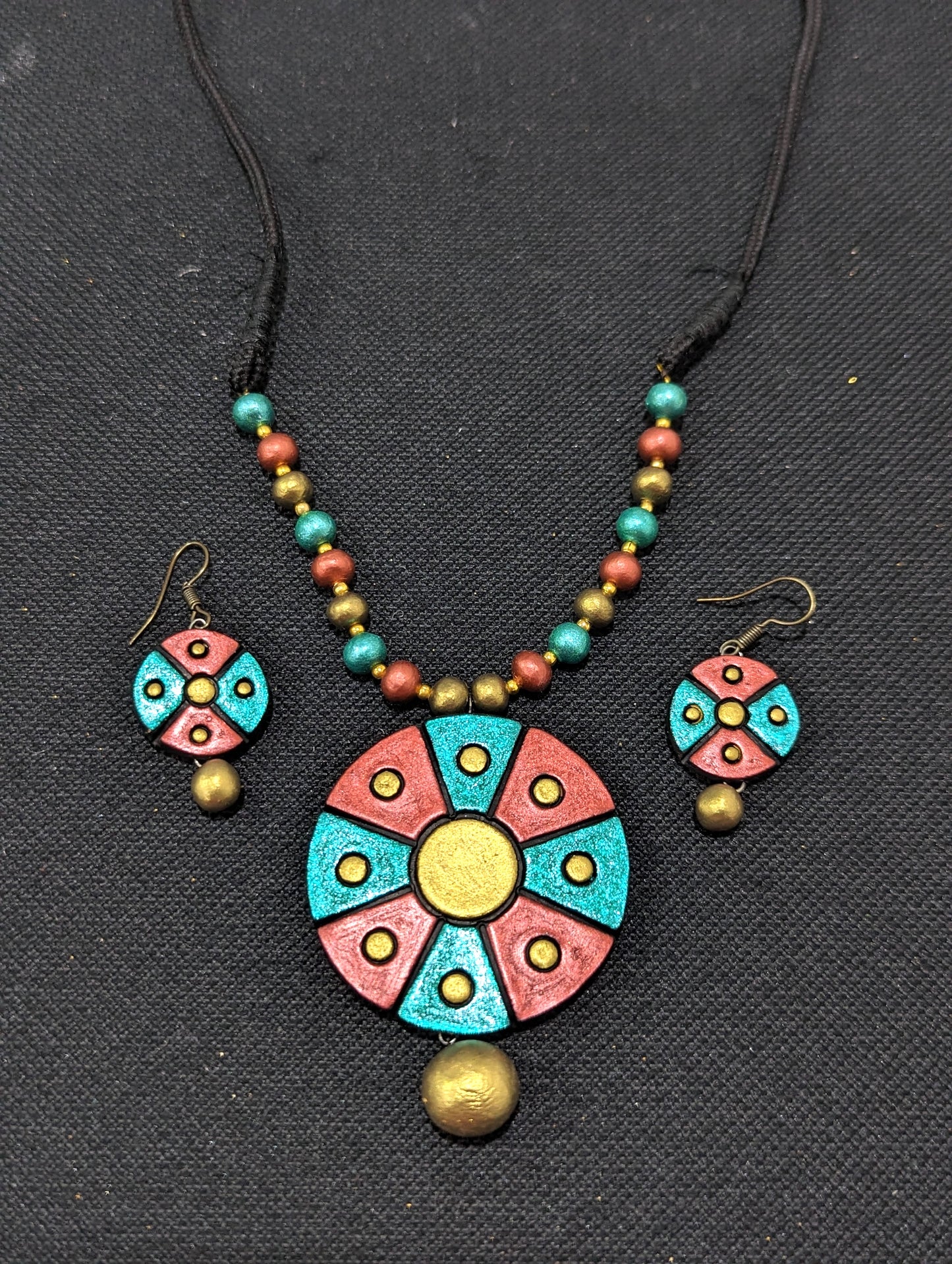 Terracotta Round pendant Necklace and earrings Set
